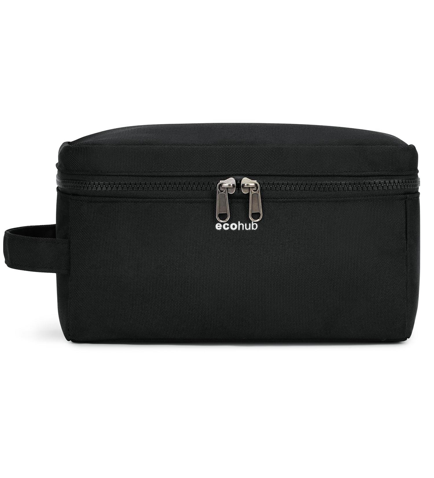 Ecohub Water-Resistant Travel Toiletry Bag | Wet/Dry Separation | Wide-Open Zipper Pouch | Recycled PET | Men/Women | Black - Buy Online on GoSupps.com