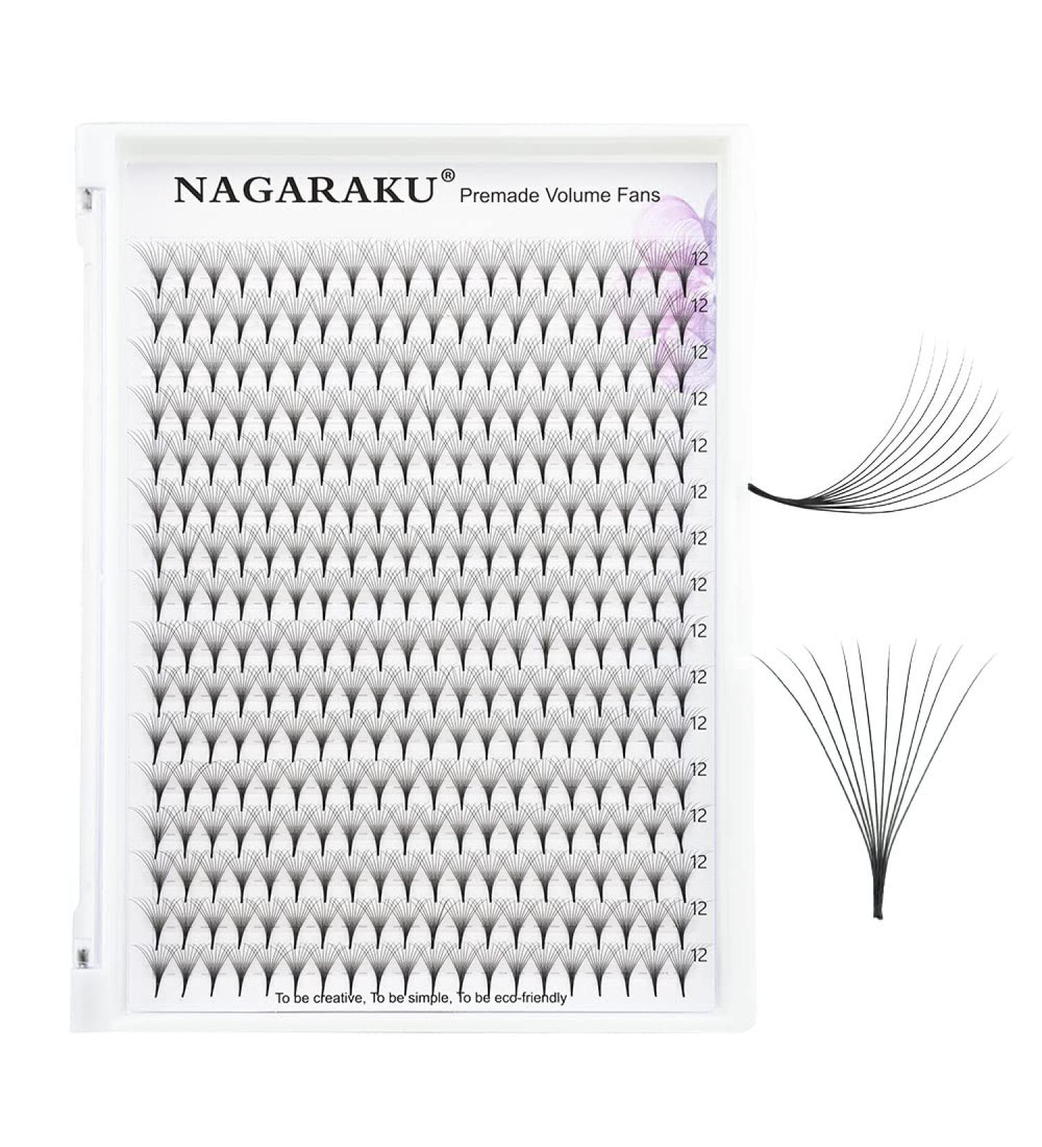 Nagaraku 10D 0.07mm D Curl Eyelash Extensions - 320pcs Premade Fans 12mm Length Narrow Stem - Superior Quality Artificial Eyelashes - Buy Online on GoSupps.com