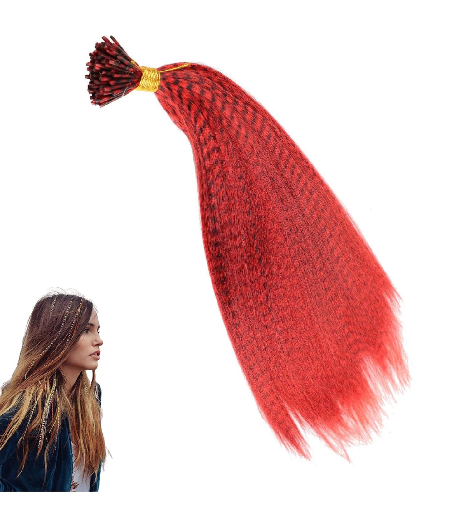 Red Striped Synthetic Feather Hair Extension Stick - 16 inch | Prinfantasy BZ239 - Buy Online on GoSupps.com