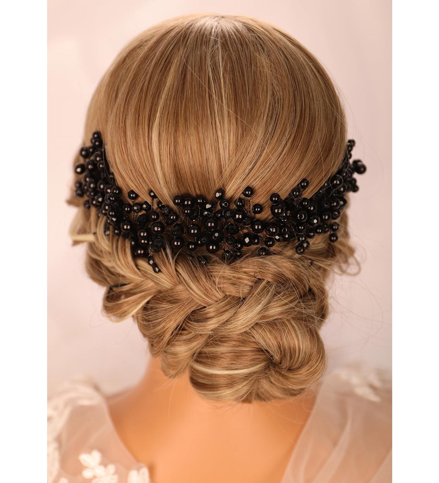 Kercisbeauty Black Ball Beads Headpiece for Wedding Brides Women Girls Special Occasion Jewelry - Buy Online on GoSupps.com