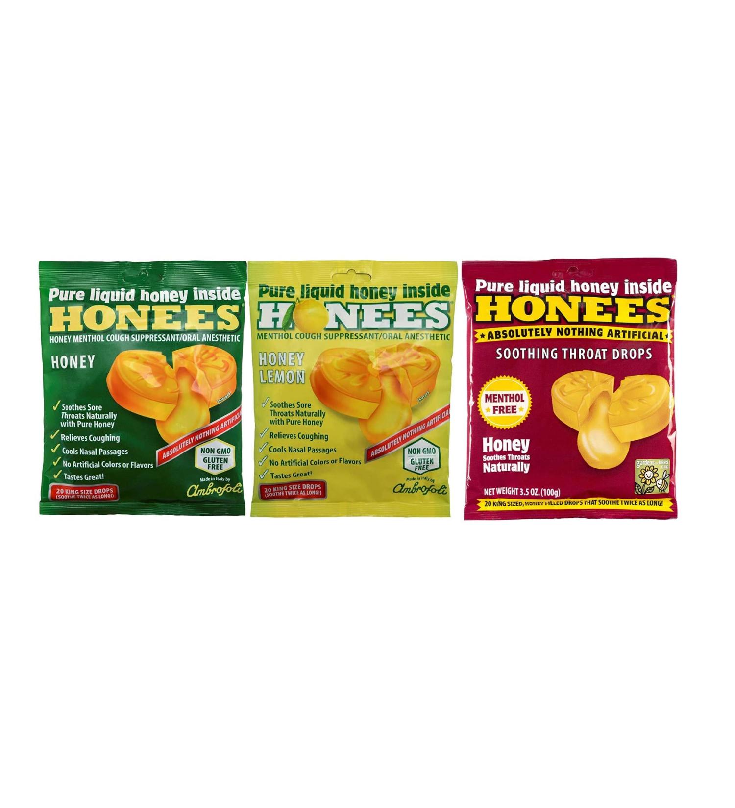 Honees Cough Drops Variety Pack - 60 Drops (Honey, Lemon, Eucalyptus) - 3 Pack - Buy Online on GoSupps.com