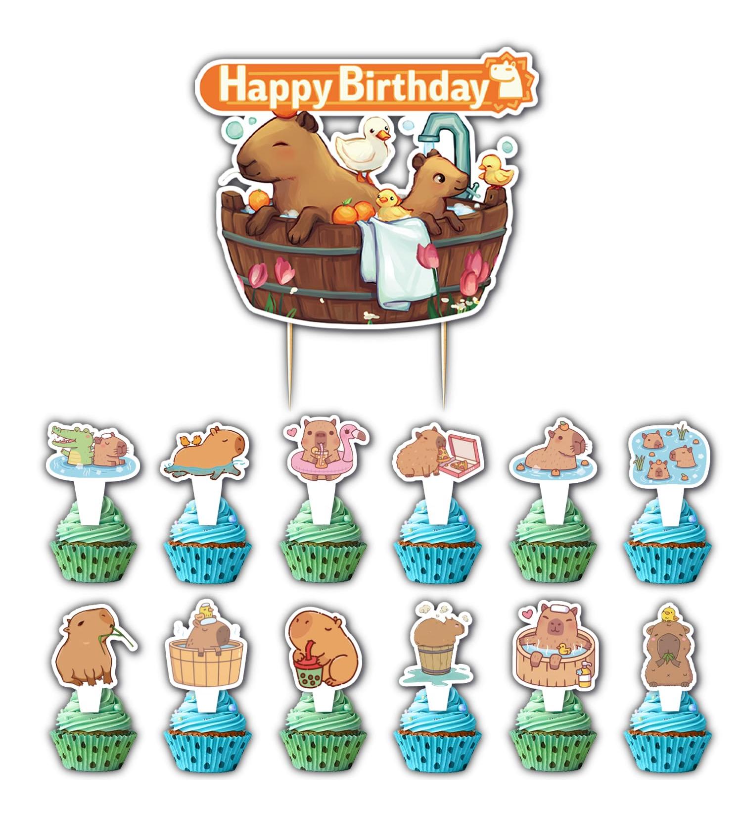 Gallasy 13pcs Capybara Birthday Cupcake Topper Capybara Cake Topper for Kids Birthday Capybara Baby Shower Capybara 1st Birthday Decoration - Buy Online on GoSupps.com