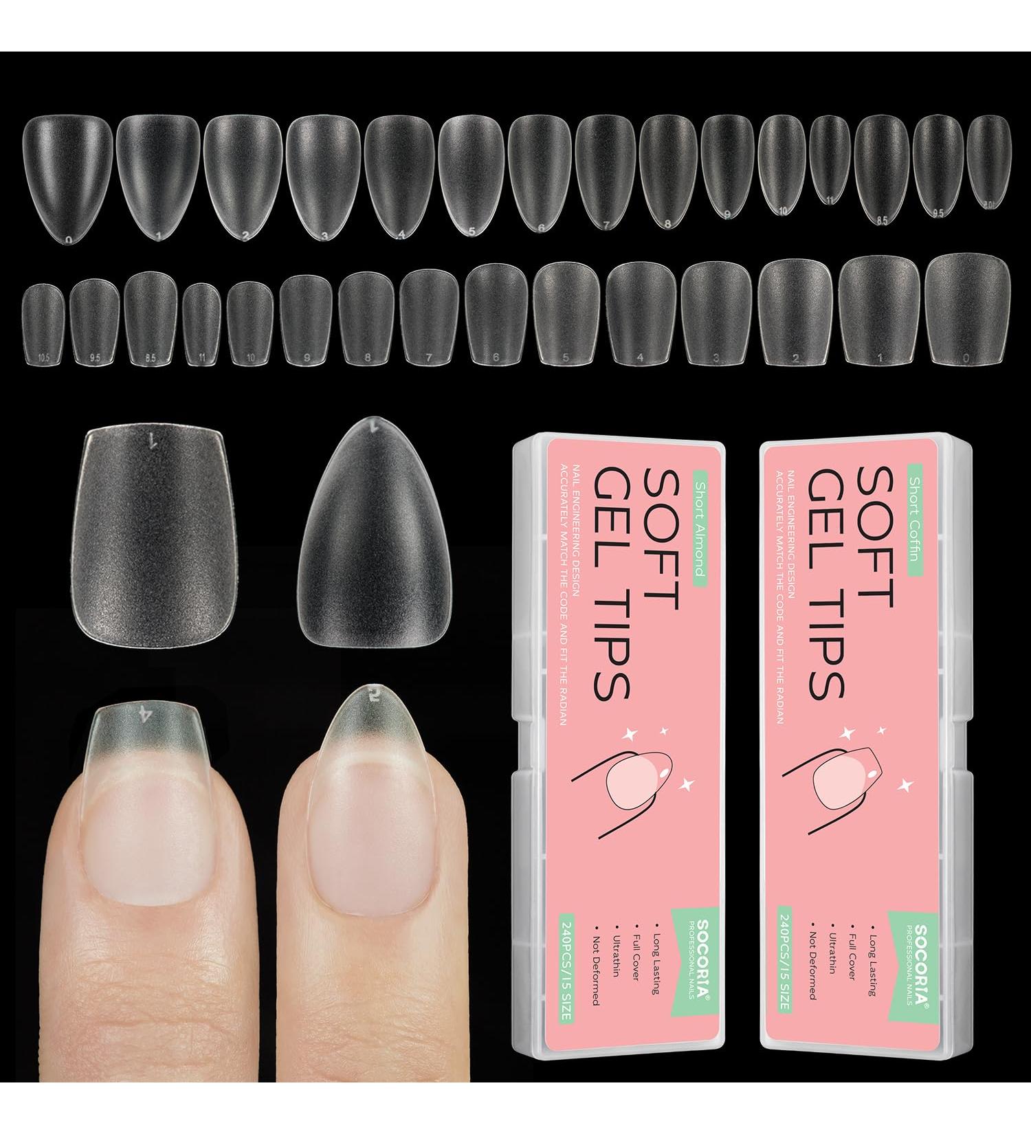 Soft Gel False Nail Tips Kit - 480PCS Short Coffin & Almond | Matte Full Cover Acrylic Extensions | 15 Sizes | DIY Manicure & Salon Use - Buy Online on GoSupps.com