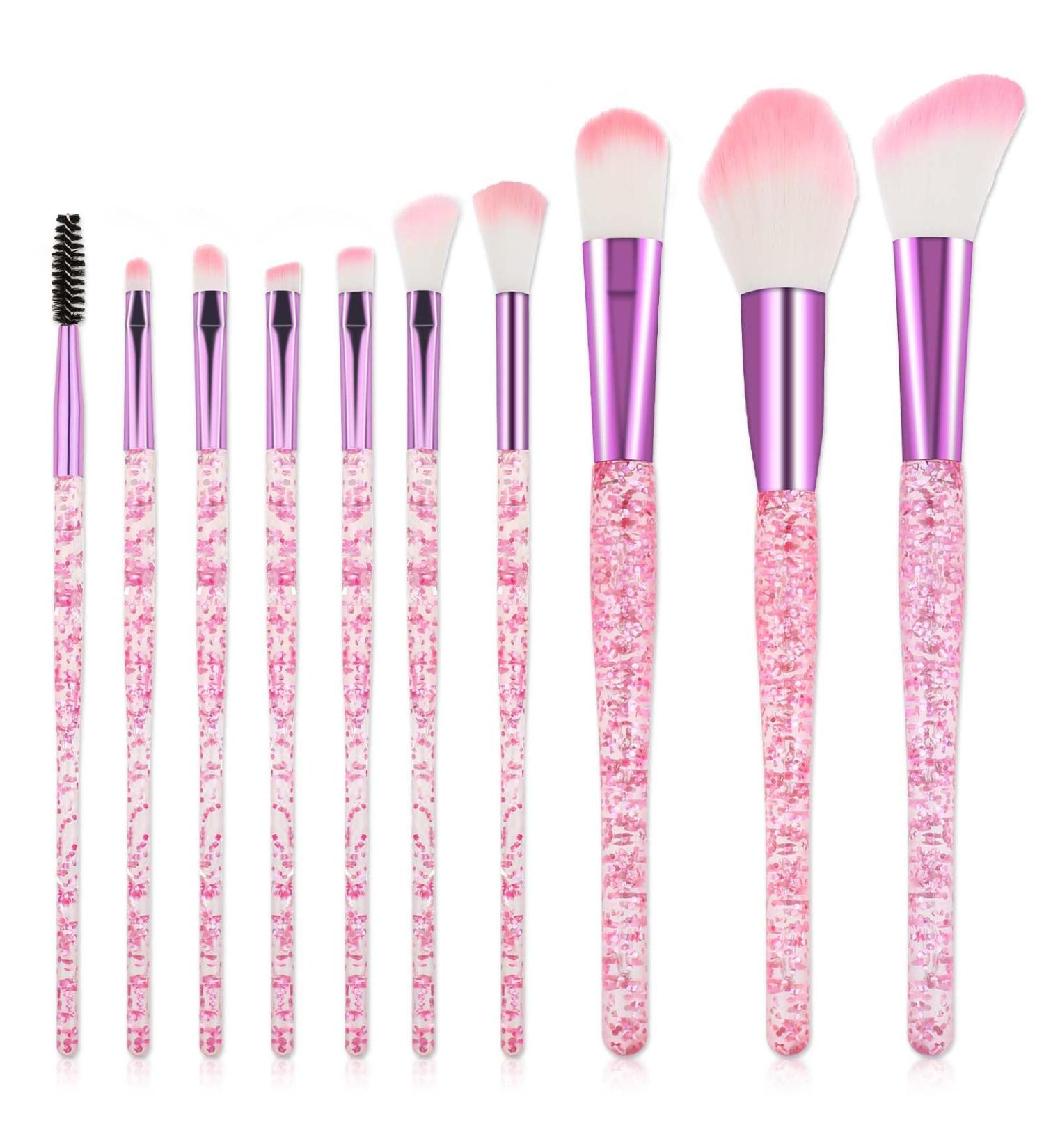 10 PCS Glitter Crystal Makeup Brush Set - Cute Bling Professional Synthetic Brushes for Eyes Lips & Face - Perfect for Women - Shop Internationally - Buy Online on GoSupps.com
