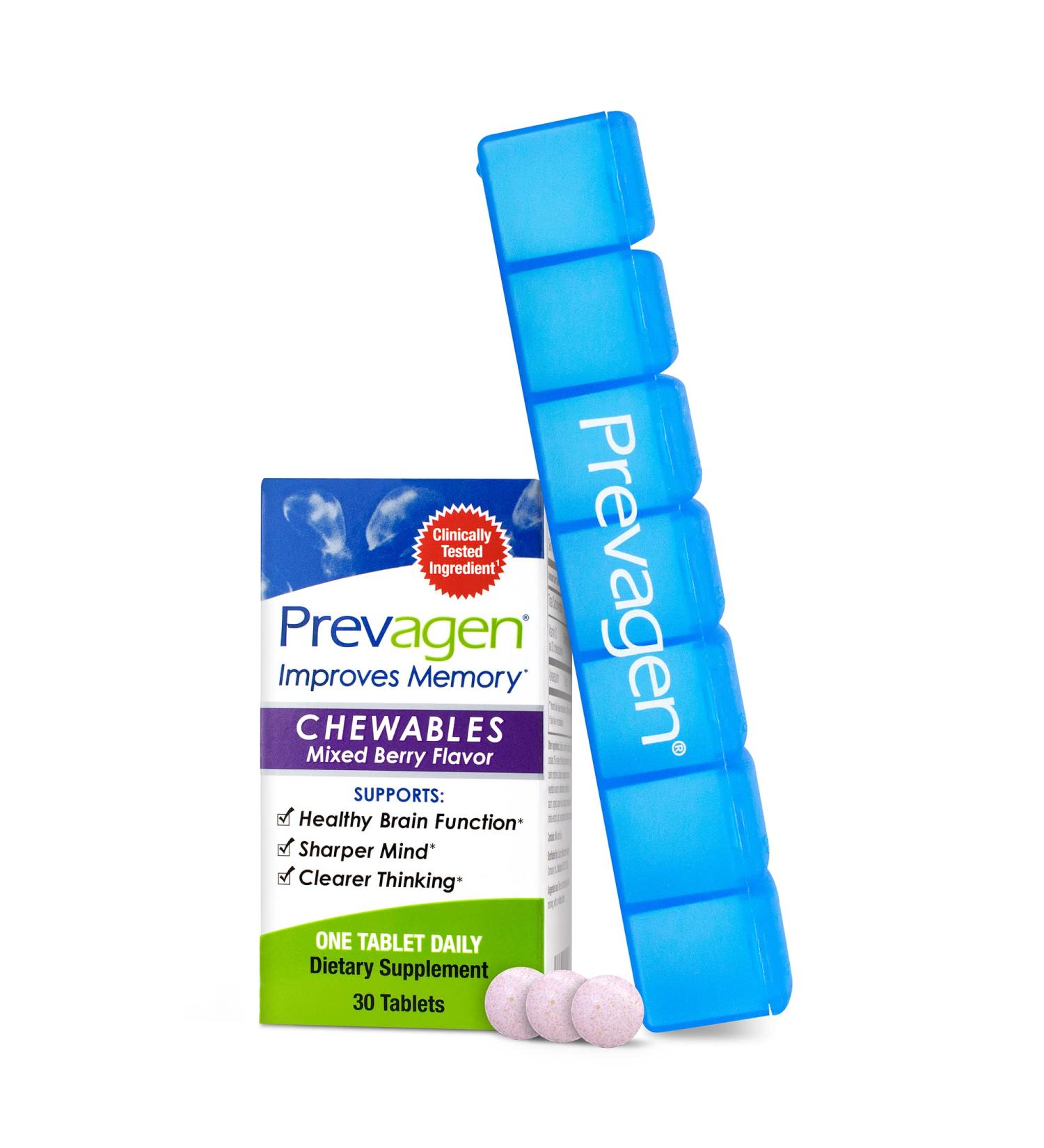 Prevagen Regular Strength 10mg Chewables - Mixed Berry | Memory Improvement + Apoaequorin & Vitamin D | Includes 7-Day Pill Minder - Buy Online on GoSupps.com