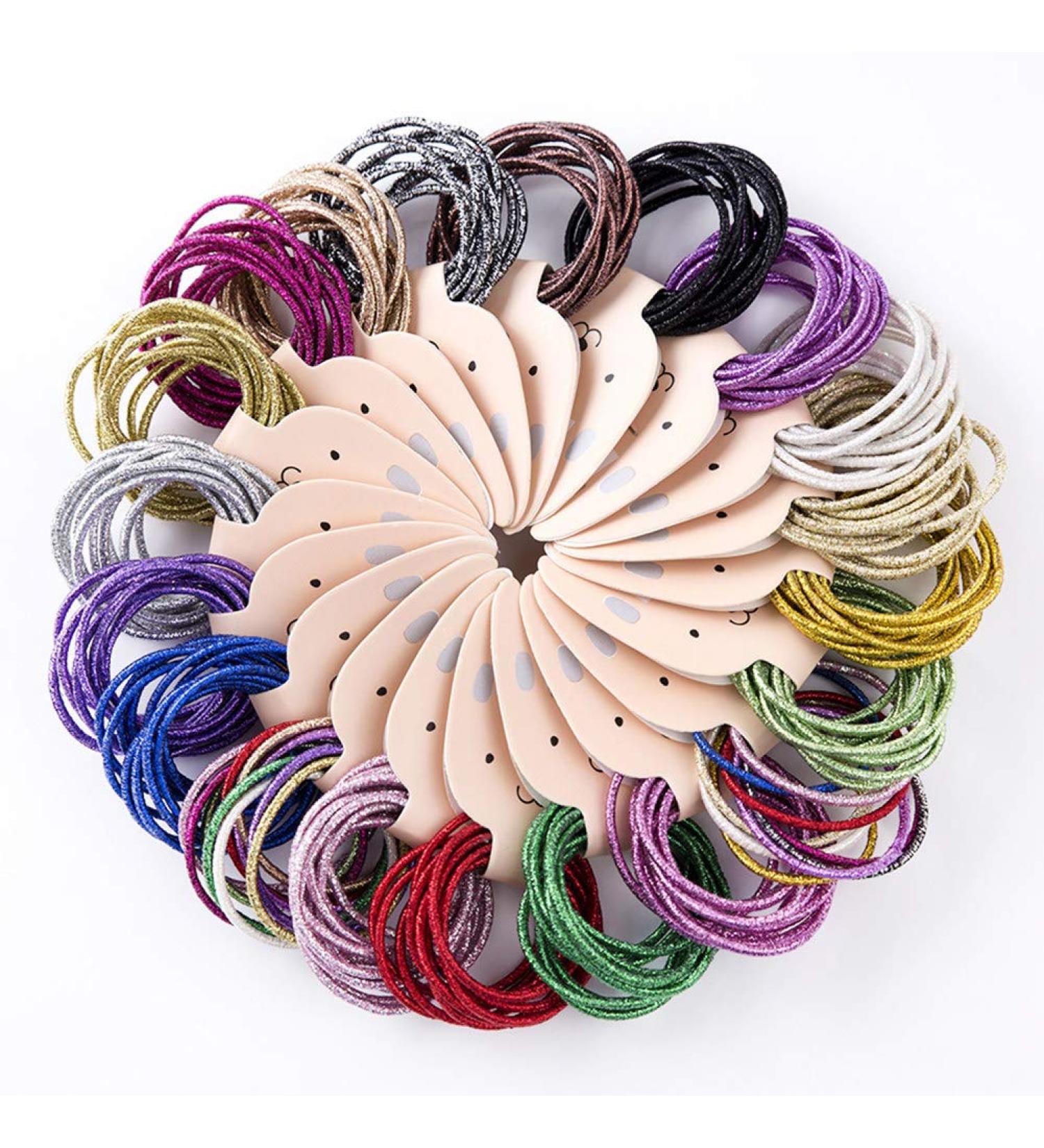 LOVEF 200pcs Glitter Multi-Color Hair Elastics Hair Ties - No Crease Ponytail Holders for Girls & Ladies - Buy Online on GoSupps.com