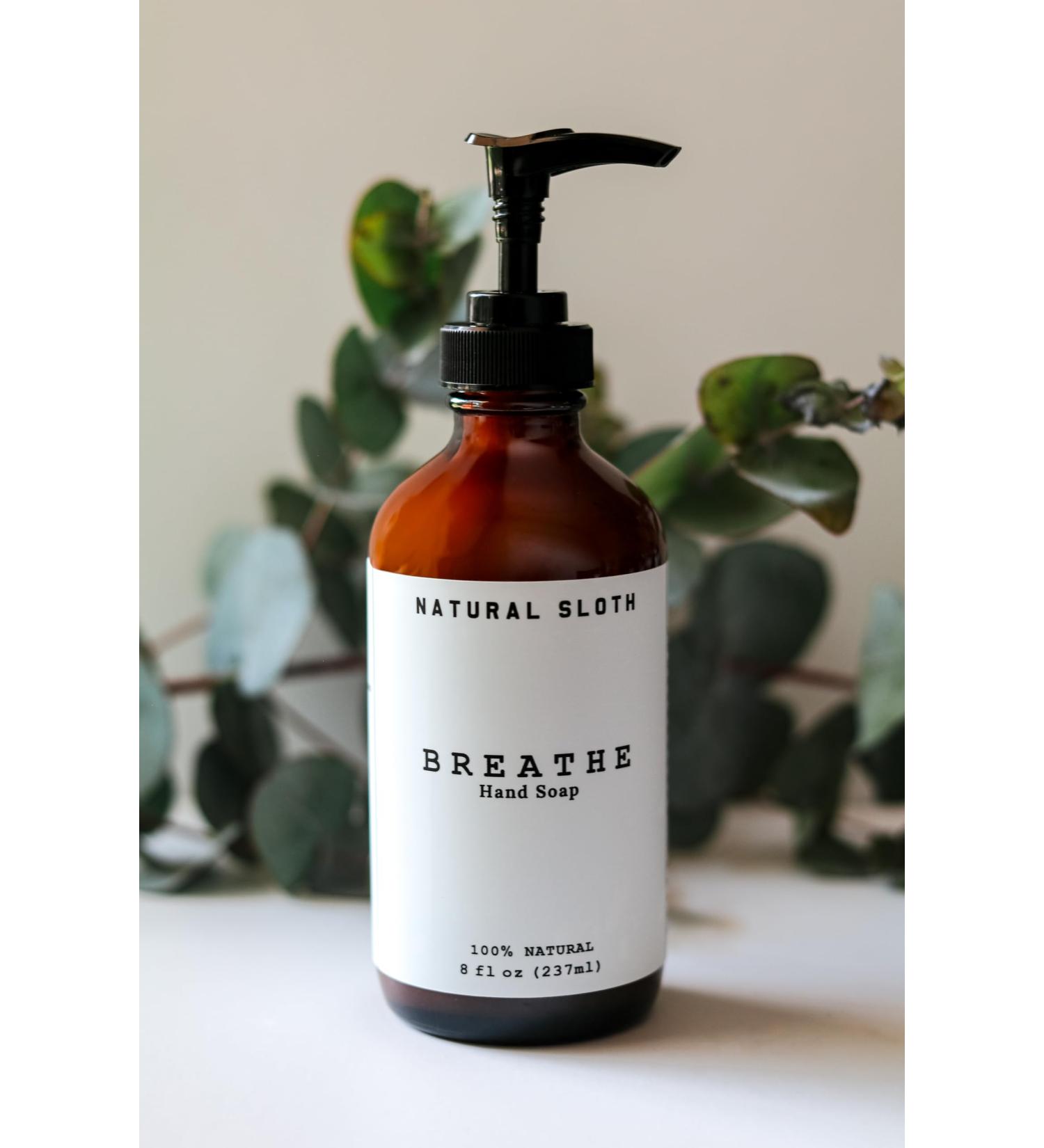 Natural Sloth Liquid Hand Soap - Non-Toxic | Made with Aloe and Shea Butter | Plant-Based | Scented With Only Pure Essential Oils | Paraben & Sulfate Free | 8 Fl Oz Breathe