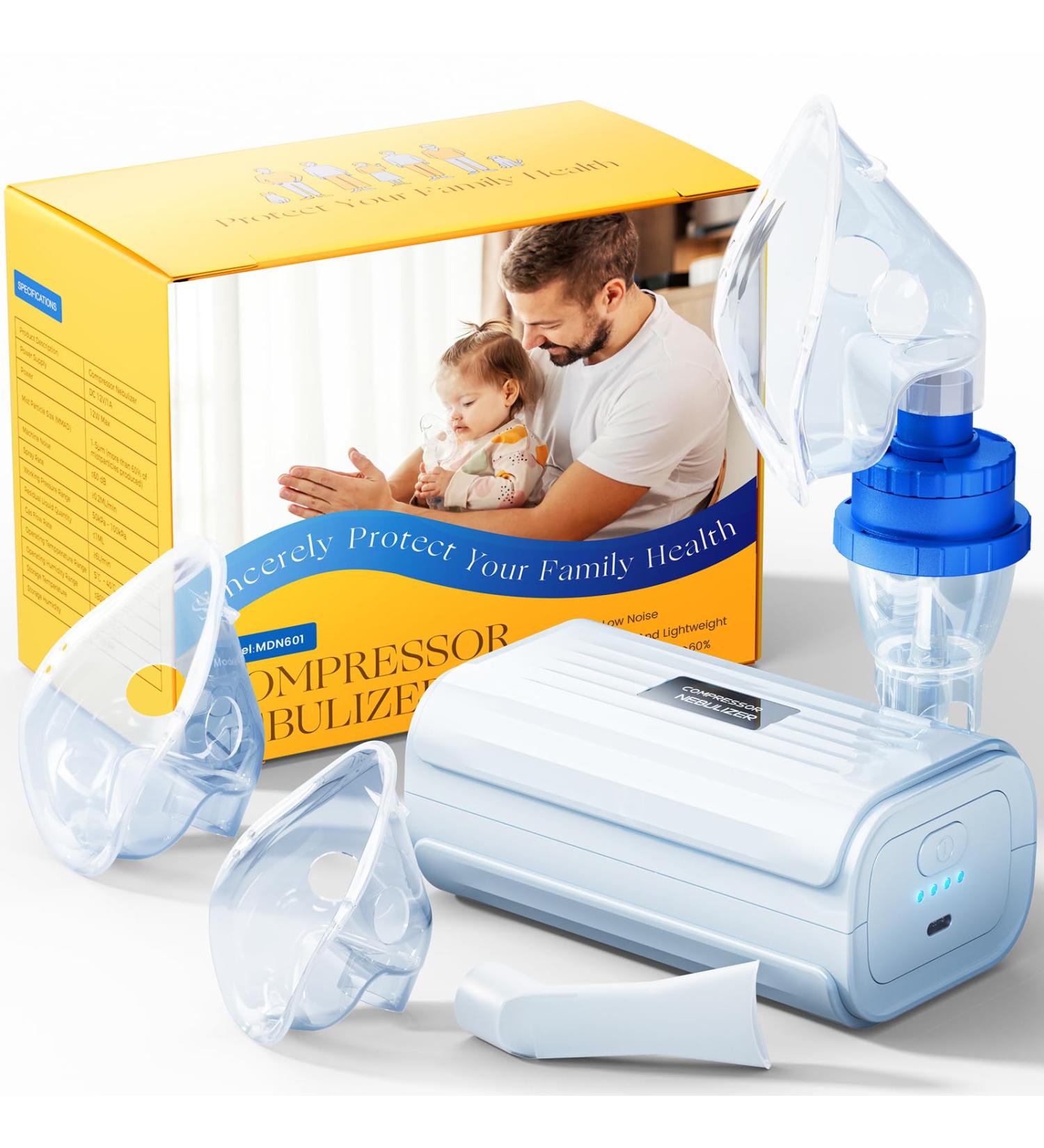 AIDISY Compressor Inhalation Device for Adults & Children | Adjustable Speed | Relieve Respiratory Diseases | 2 Masks & Mouthpiece Included - Buy Online on GoSupps.com