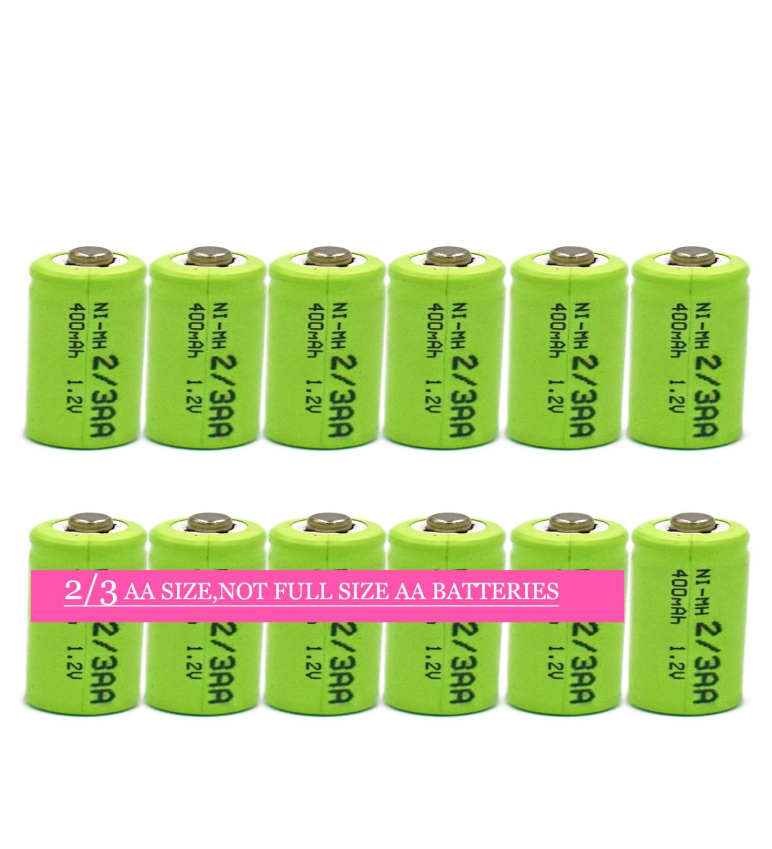 12 Pack 1.2V Ni-Mh 2/3AA Rechargeable Batteries - 400mAh Button Top for Solar Lights Shavers & Toothbrushes - Buy Online on GoSupps.com