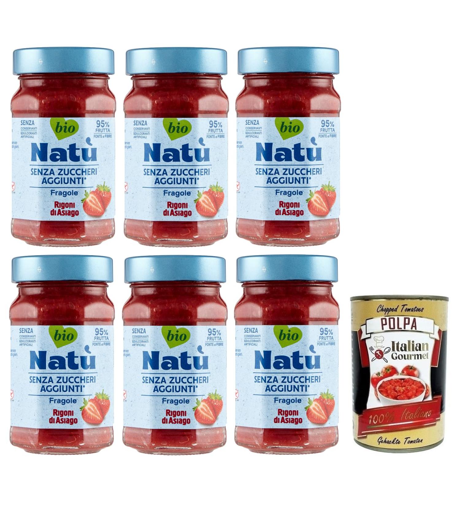  Italian Gourmet E.R. Rigoni di Asiago Nat Fragole Lot de 6 pots de confiture de fraises bio sans sucre ajout 240 g + Polpa di Pomodoro Italian Gourmet Polpa di Pomodoro Bo te de 400 g - Buy Online on GoSupps.com