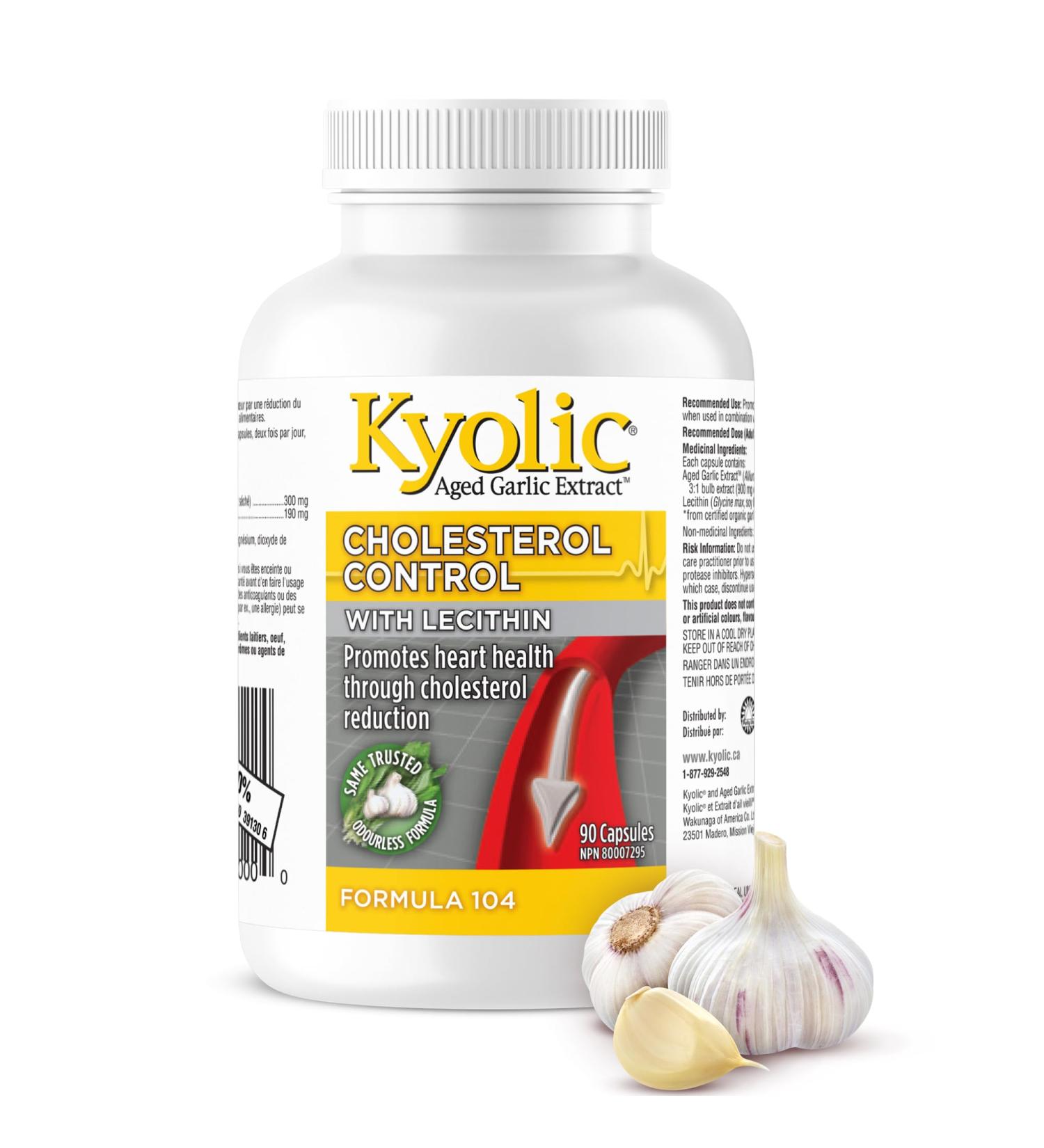 Kyolic - Cholesterol Control with Lecithin 90 Capsules - Kyolic Cholesterol Formula 104 - Cholesterol Lowering Supplement - Kyolic Aged Garlic Extract Capsules - Heart Health & Immune System Support 90 count (Pack of 1) - Buy Online on GoSupps.com