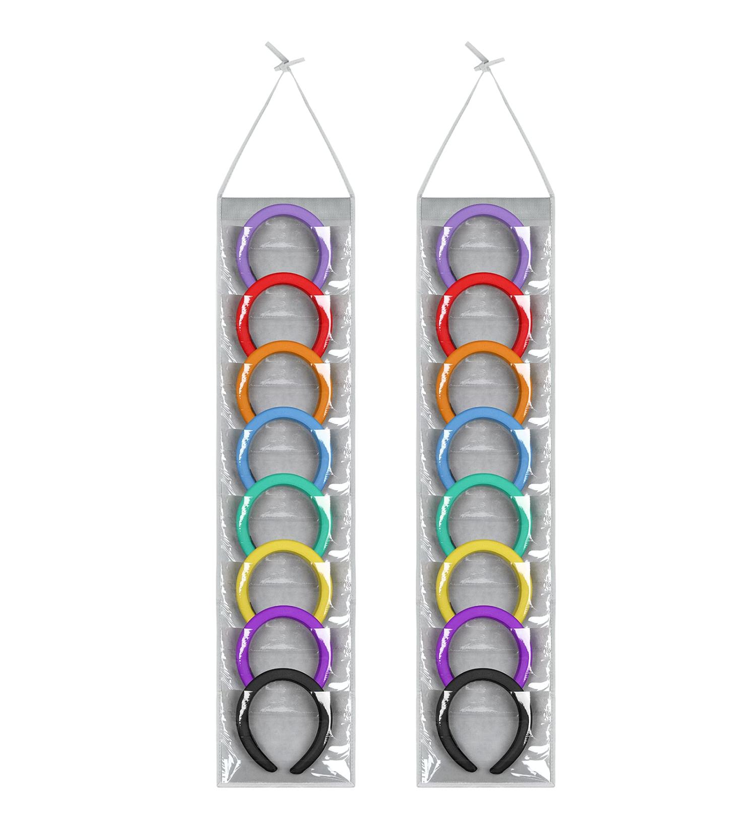 Headband Storage Holder Organizer with Clear Pockets - 2 Pack Gray Hair Accessory Hanging Rack - Buy Online on GoSupps.com