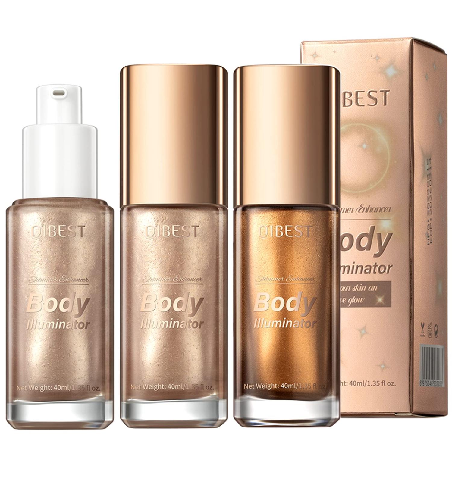 2-Pcs Waterproof Body Shimmer Oil Set - Rose Gold & Glistening Bronze Glow | Face & Body Highlight Illuminator 80ml - Buy Online on GoSupps.com