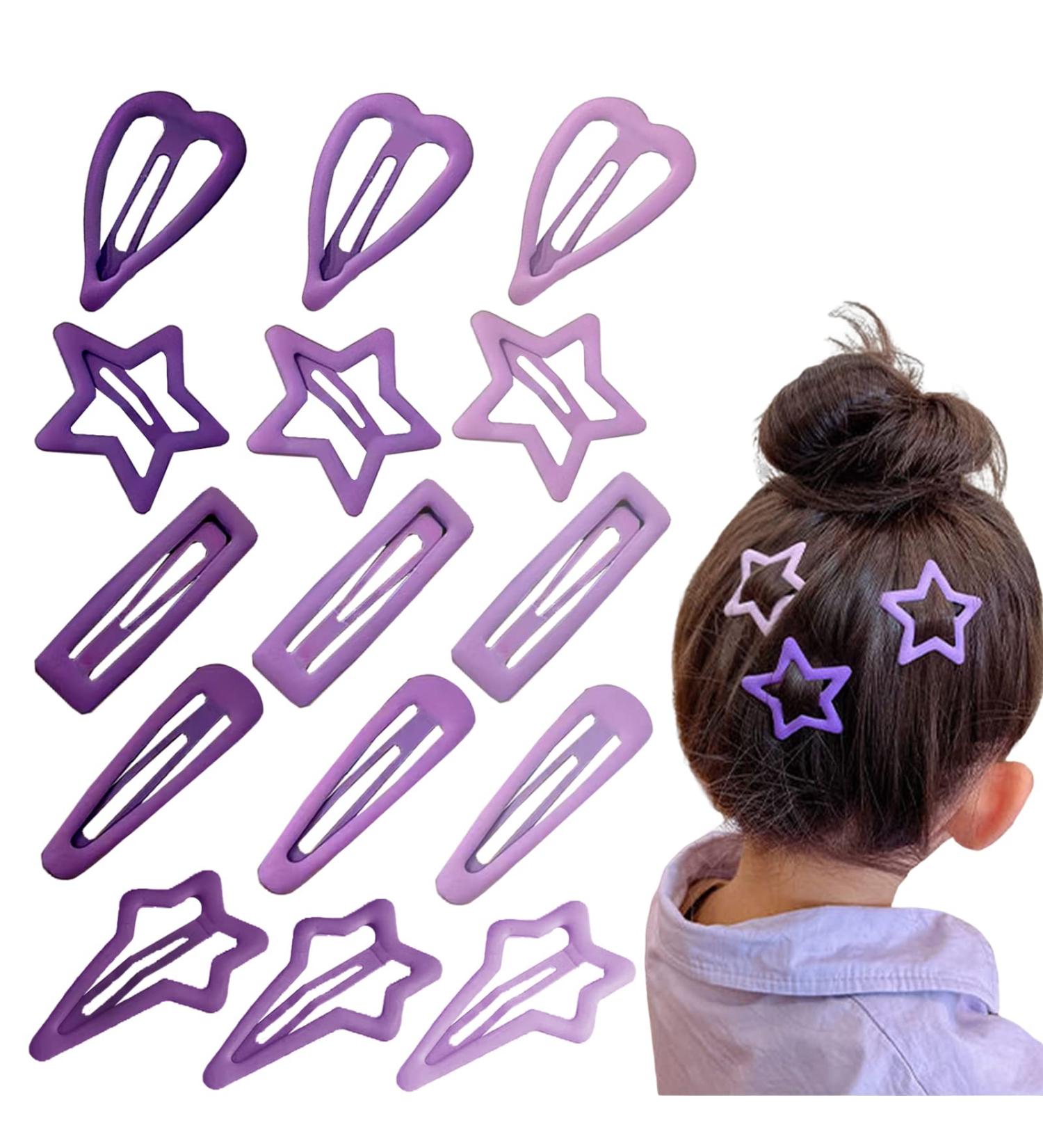 15 PCS Star Hair Clips - Non-Slip Metal Barrettes for Girls in Purple Geometric Pattern - Buy Online on GoSupps.com