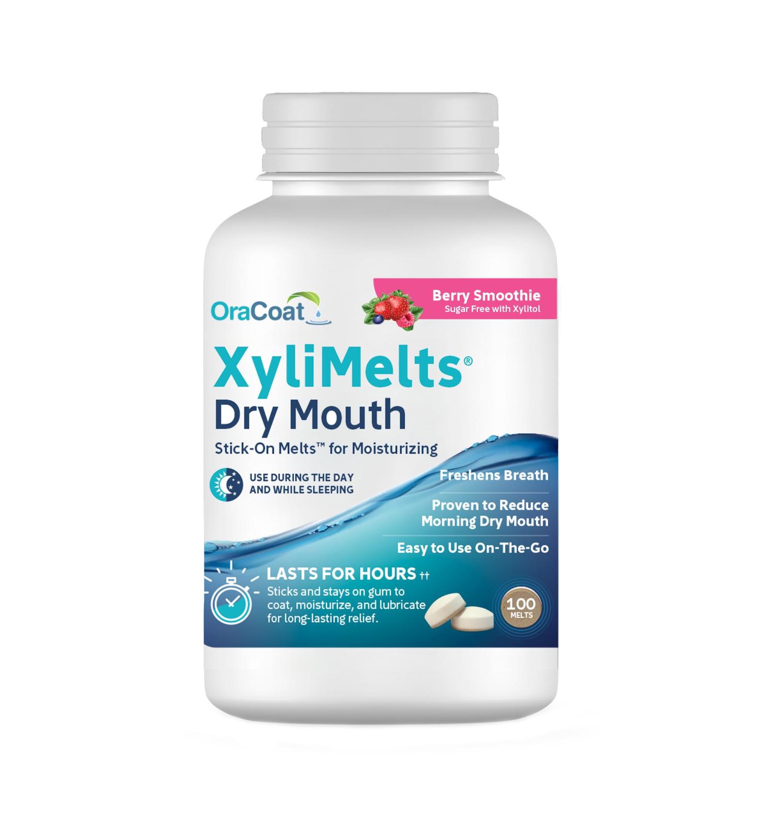 Oracoat XyliMelts for Dry Mouth Night Time or Day - Moisturizing Dry Mouth Adhering Discs Sugar Free with Xylitol 100 Count Berry Smoothie Flavor 8-Hour Relief Berry 100 Count - Buy Online on GoSupps.com