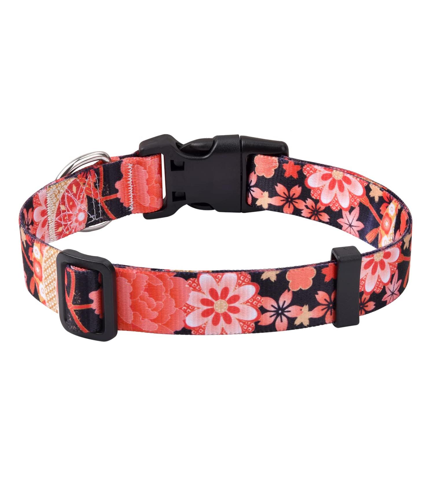 Mihqy Adjustable Dog Collar - Soft & Comfortable Bohemian Design for All Sizes | Red Flower A (L Neck 38-63 cm) - Buy Online on GoSupps.com