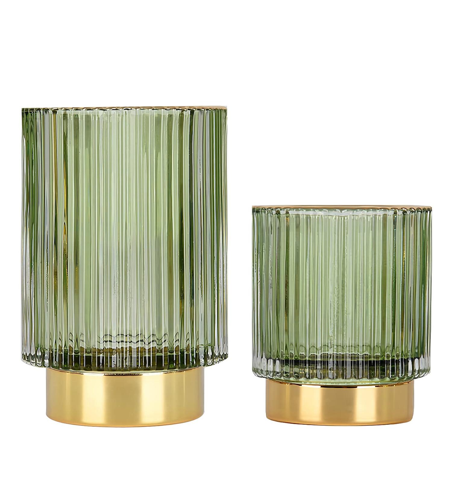 DASITON Crystal Makeup Brush Holder Organizer - Vintage Green Striped Glass Storage Cup for Cosmetic Brushes, Pens, and Pencils (Small + Large) - Buy Online on GoSupps.com