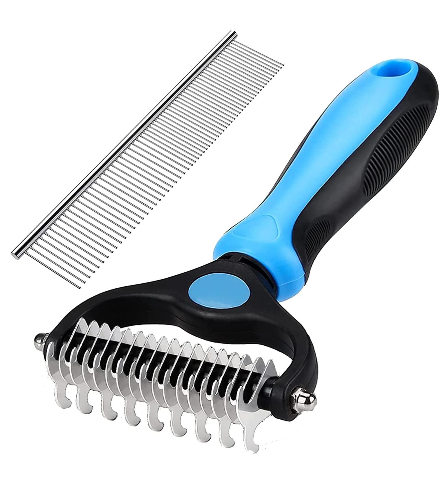 MzyPin Pet Grooming Tool - Double Sided Shedding and Dematting Undercoat Rake Comb & Brushes for Dogs and Cats Pet Grooming Rake and Brushes for Small Medium Large Blue - Buy Online on GoSupps.com