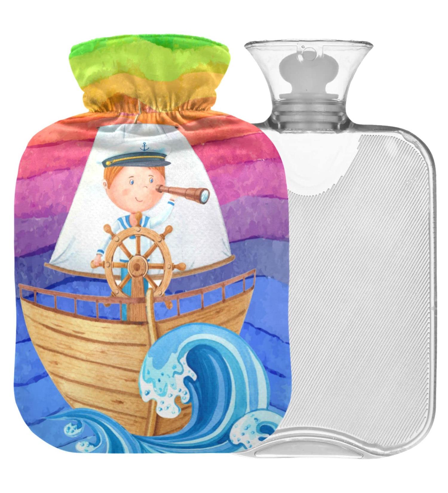 Naanle Watercolor Hot Water Bottle with Cover - 1L Transparent for Bed Hand & Feet Pain Relief | Heat & Cold Therapy - Buy Online on GoSupps.com