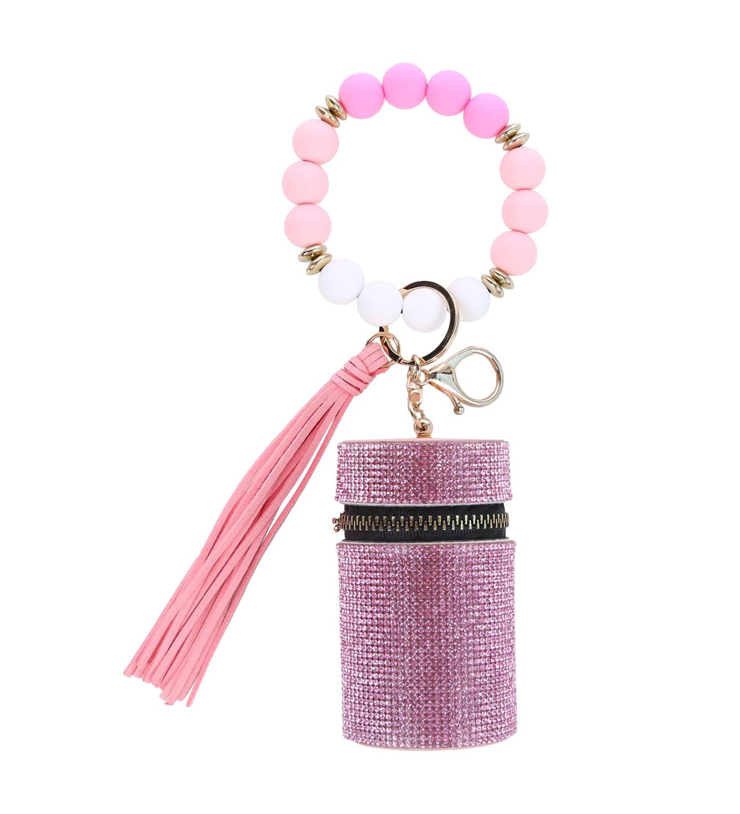 Stylish Pink Leather Lipstick Case Keychain | Travel Lip Gloss Organizer & Makeup Storage for Purse - Buy Online on GoSupps.com