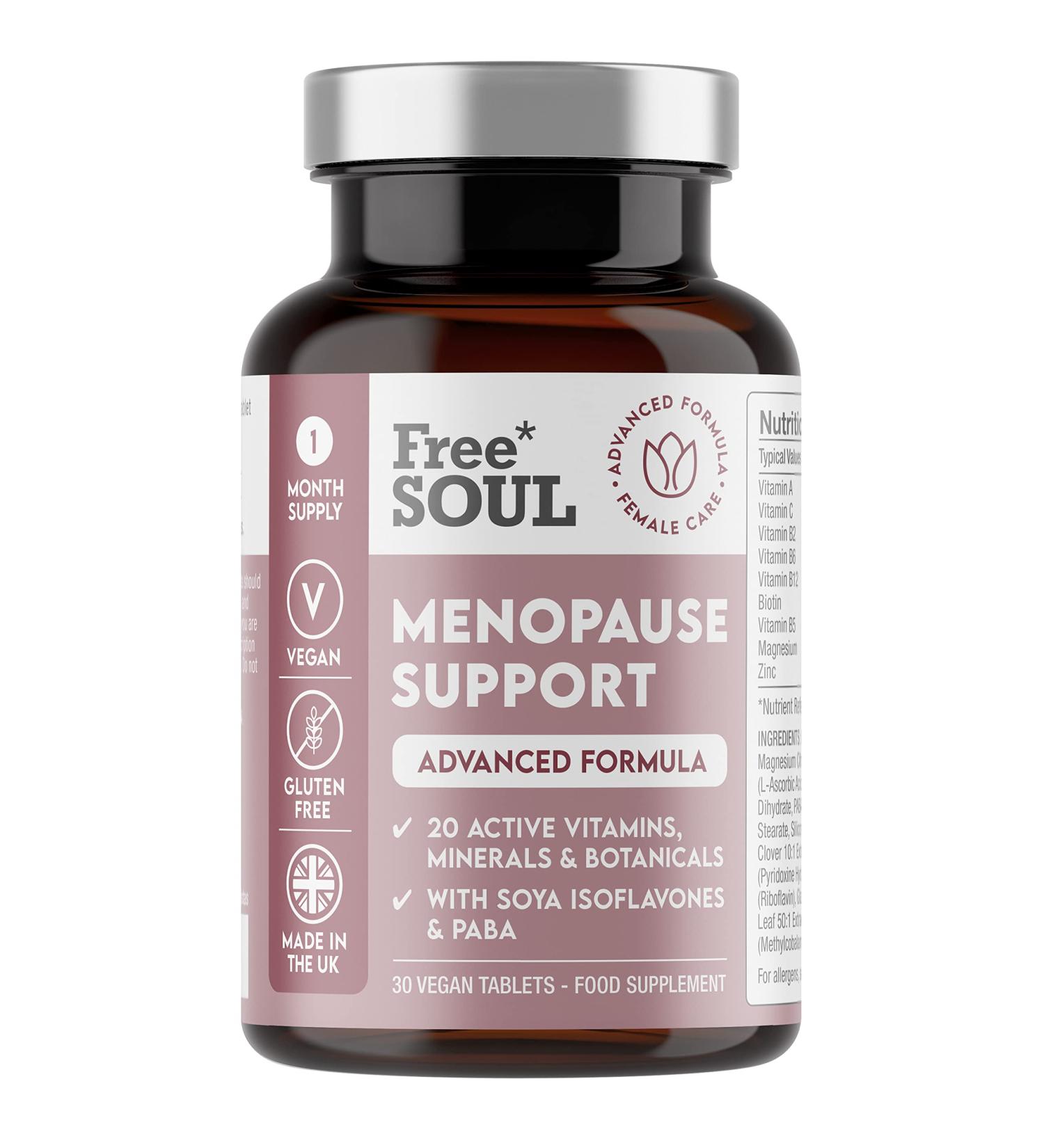 Menopause Supplement for Women - High Strength Support - 20 Active Ingredients- 1 Month Supply - Gluten Free - Free Soul - Buy Online on GoSupps.com