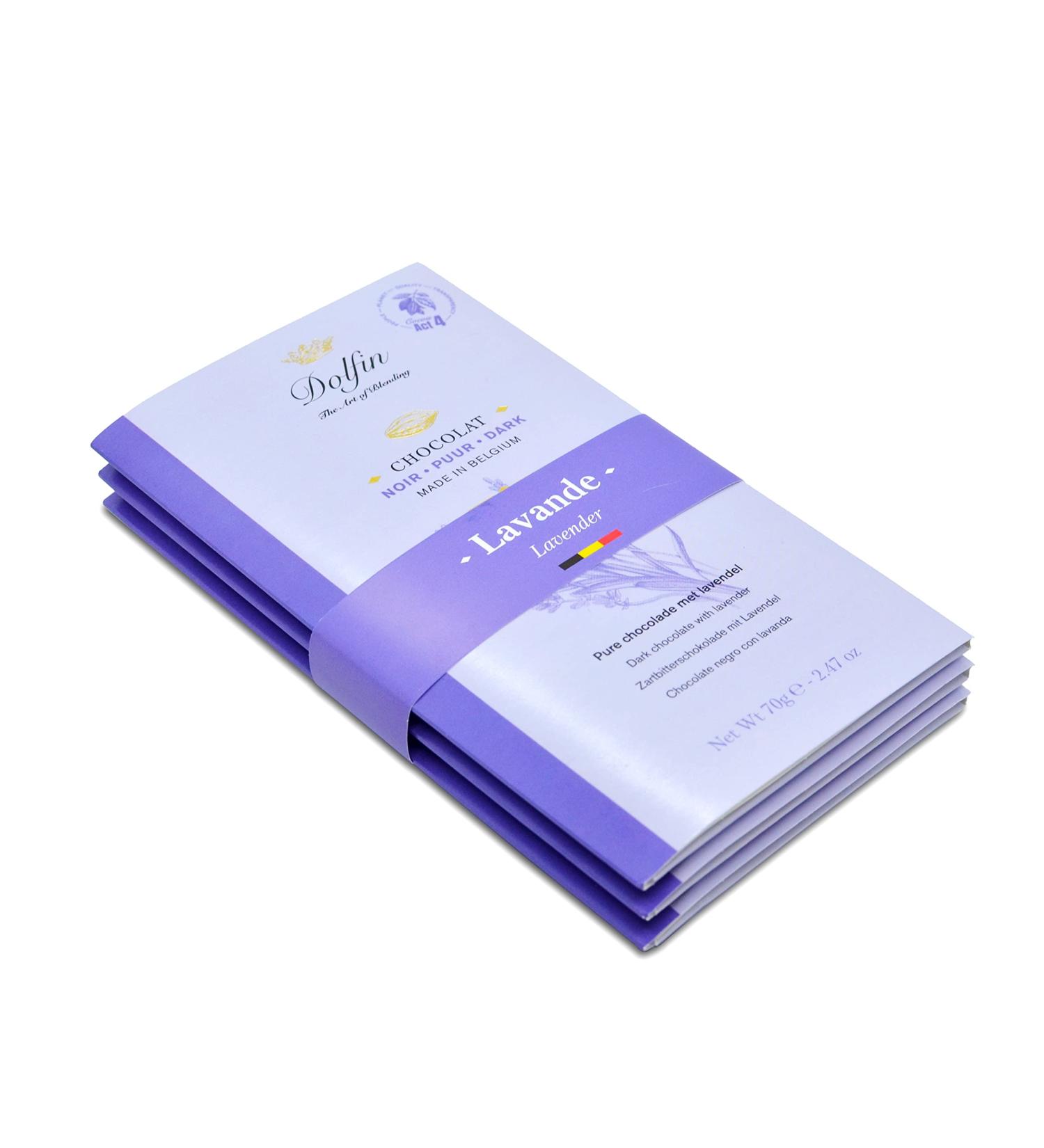 Dolfin Dolfin Dark Chocolate with Lavender - Decadent Belgian Chocolate Bar with Subtle Flower Aroma & Taste - Quality Confectionery Gift Idea - Made in Belgium 210 g Pack of 3
