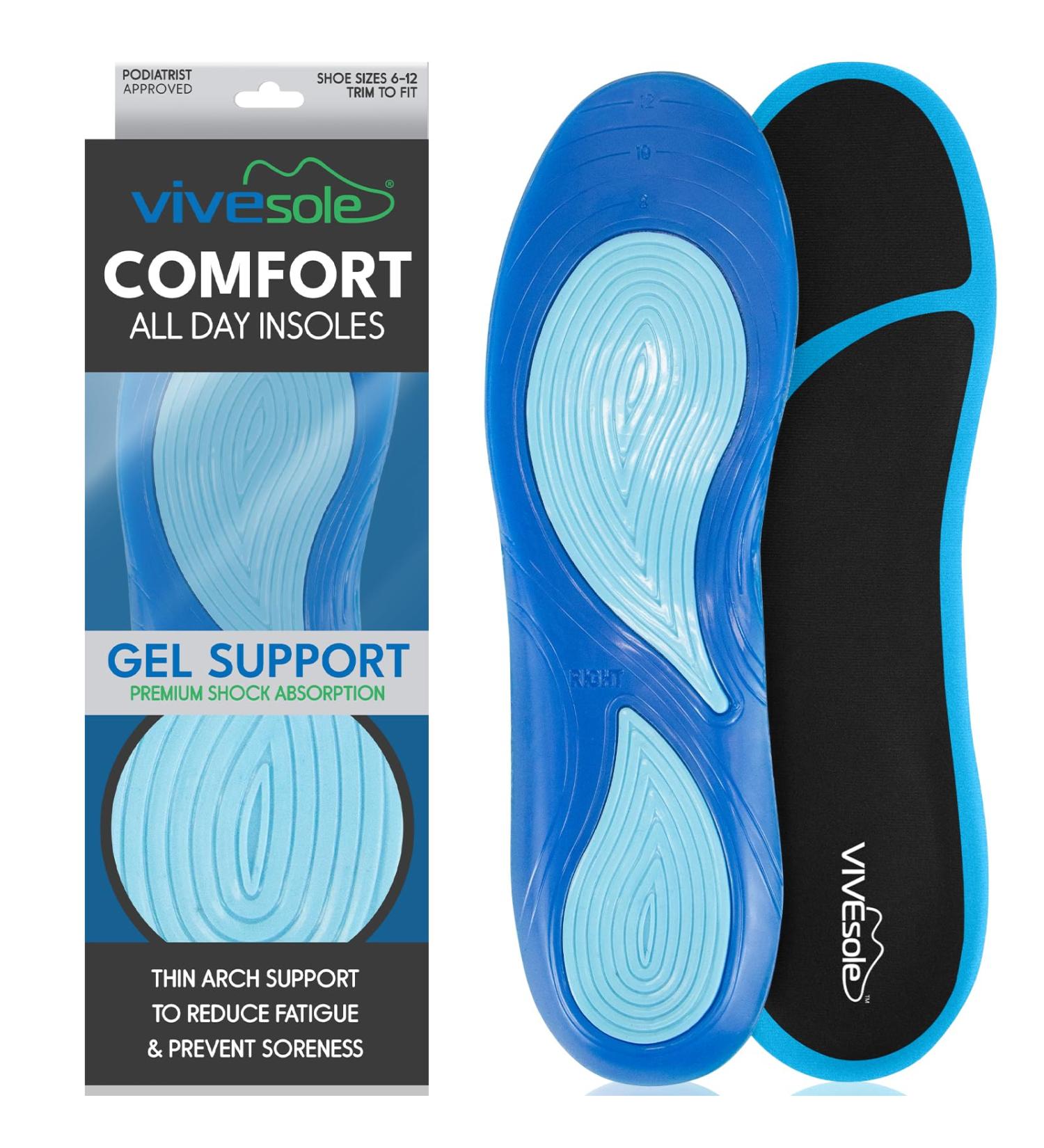 ViveSole Gel Insoles for Men & Women - Ultimate Comfort Shoe Inserts for All-Day Support Arch & Heel Relief - Thin Cushioned Soles for Sneakers & Boots - L/XL Size - Buy Online on GoSupps.com