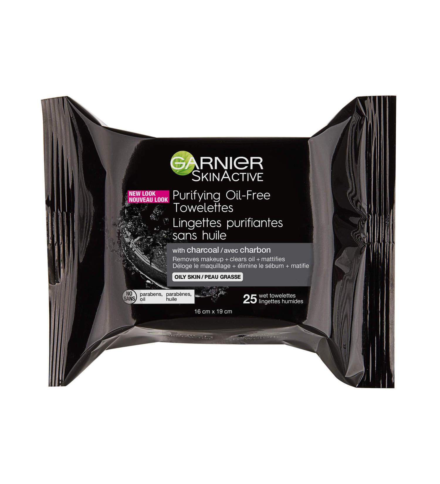 Garnier SkinActive Charcoal Cleansing Towelettes, 25-Count Pack - Oil-Free Formula - Buy Online on GoSupps.com