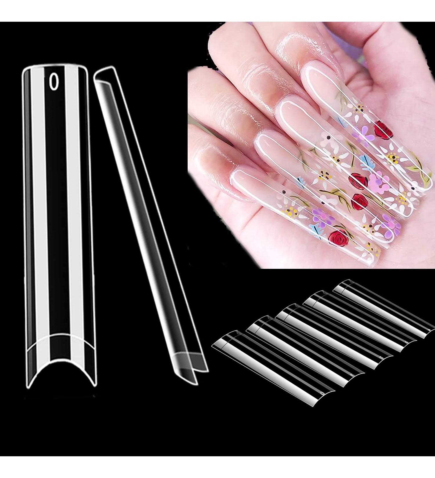 3XL Super Long Square Acrylic Nail Tips - 240 Pcs Straight Half Cover Fake Nails with Case - Buy Online on GoSupps.com