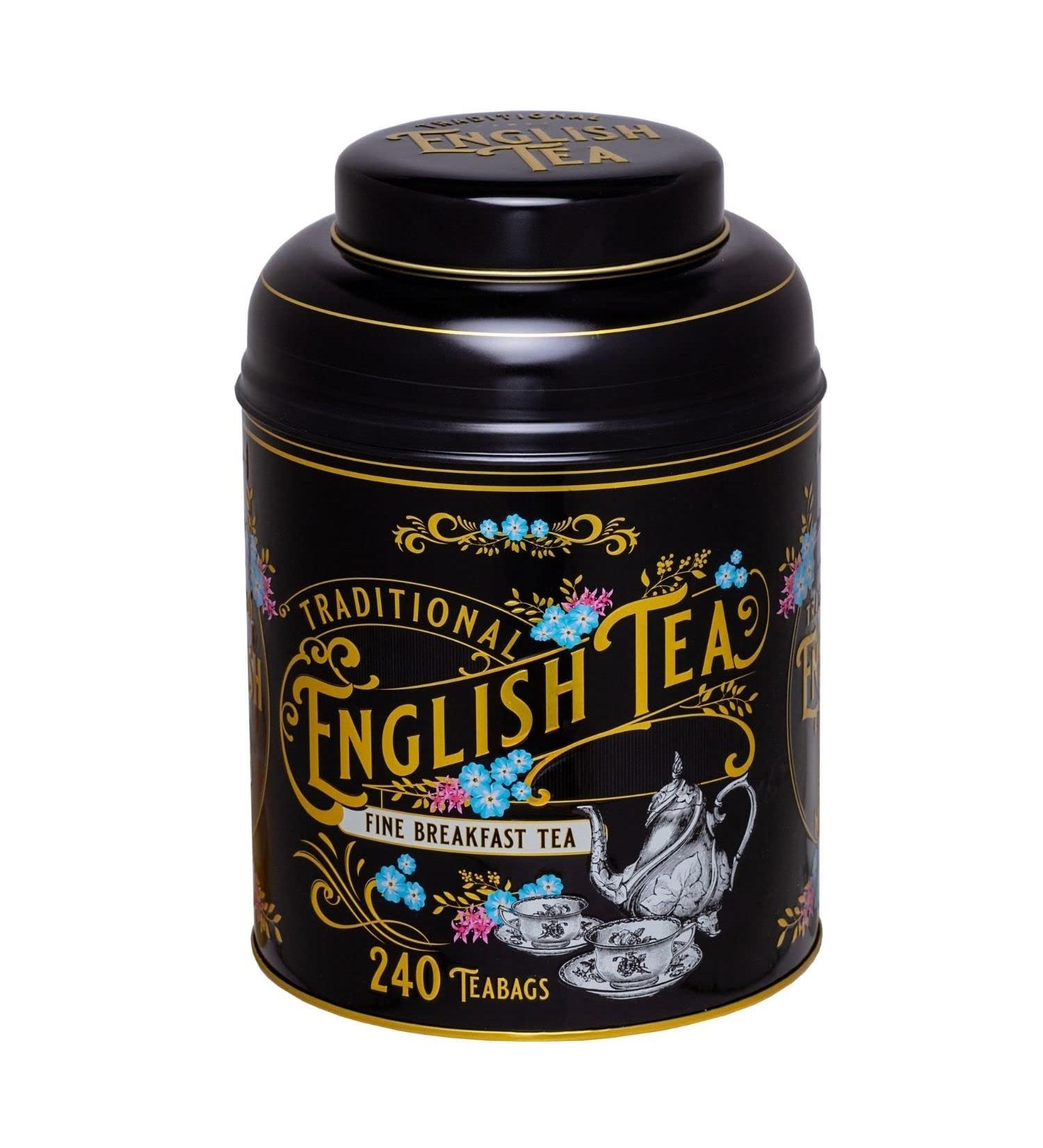 New English Teas Vintage Victorian Tea Tin in Black with 240 English Breakfast Teabags - Buy Online on GoSupps.com