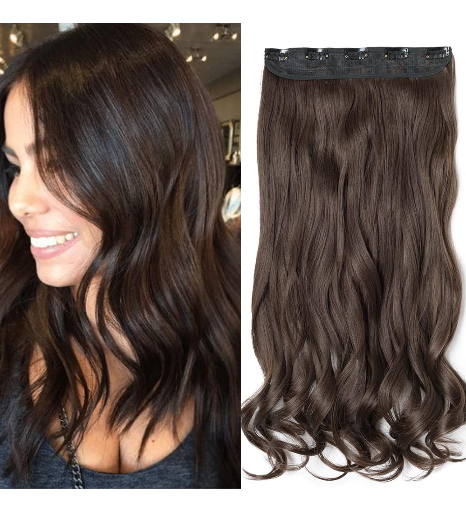 24 Inch One Piece 5 Clips Matte Material Hair Extension Curly Wavy Clip In Hairpiece Synthetic For Women Beauty Medium Brown 24 Inch - Wavy Medium Brown - Buy Online on GoSupps.com