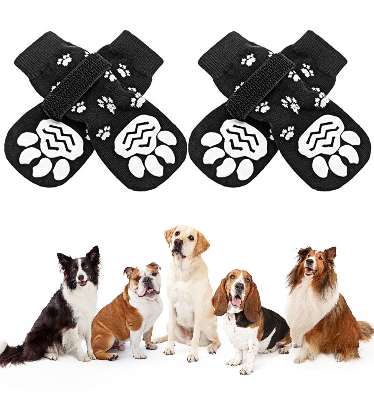 BEHAHAI Anti Slip Dog Socks - 2 Pairs, Pet Paw Protector for Traction Control on Hardwood Floors - Black (Size M) - Buy Online on GoSupps.com