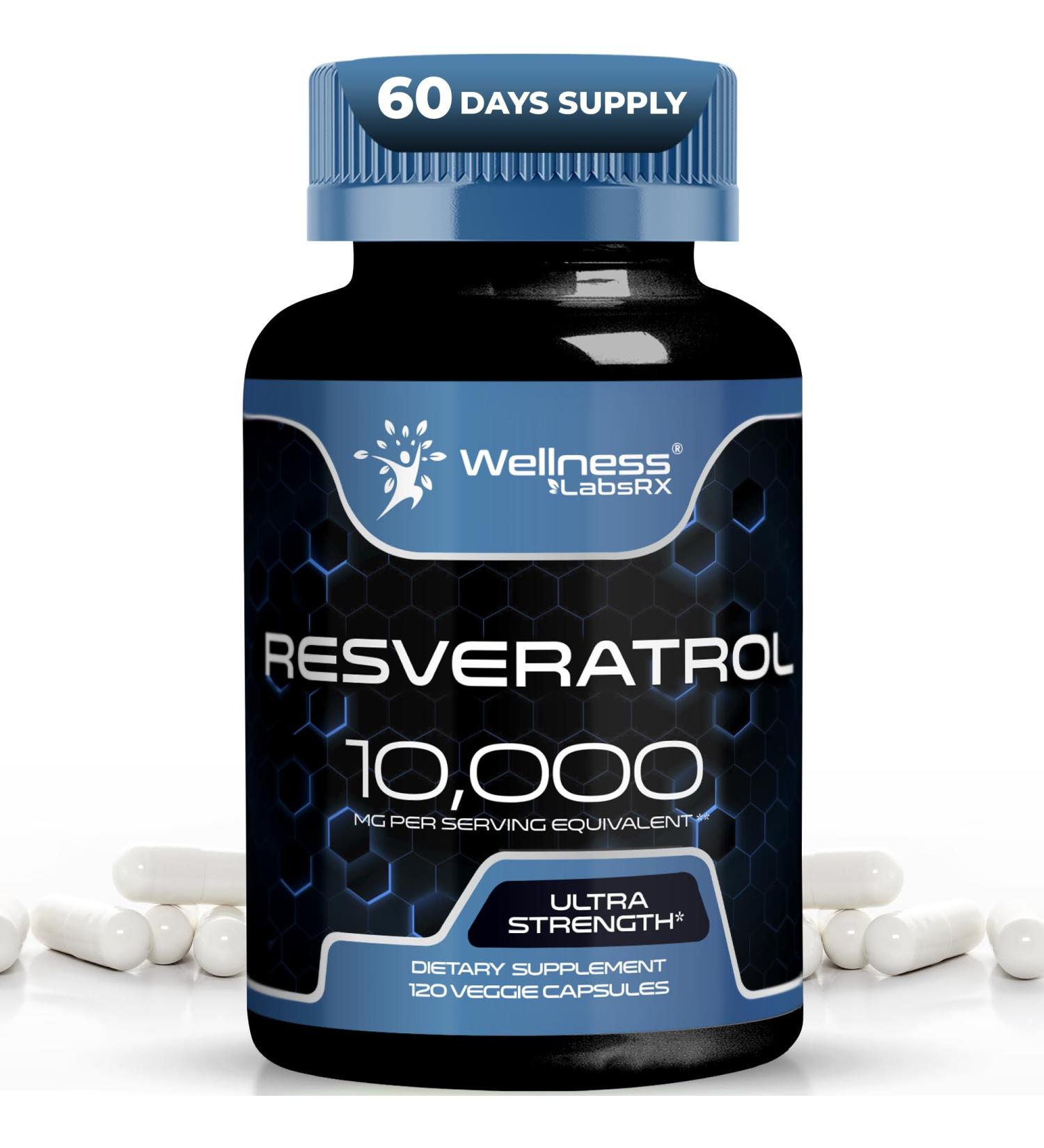 WELLNESS LABSRX Resveratrol Supplement 1000mg 120 Capsules (60 Days Supply) Ultra-Strength High Purity Trans-Resveratrol for Healthy Aging Anti-Aging and Heart Health Support - Vegan Keto 120 Count (Pack of 1) - Buy Online on GoSupps.com