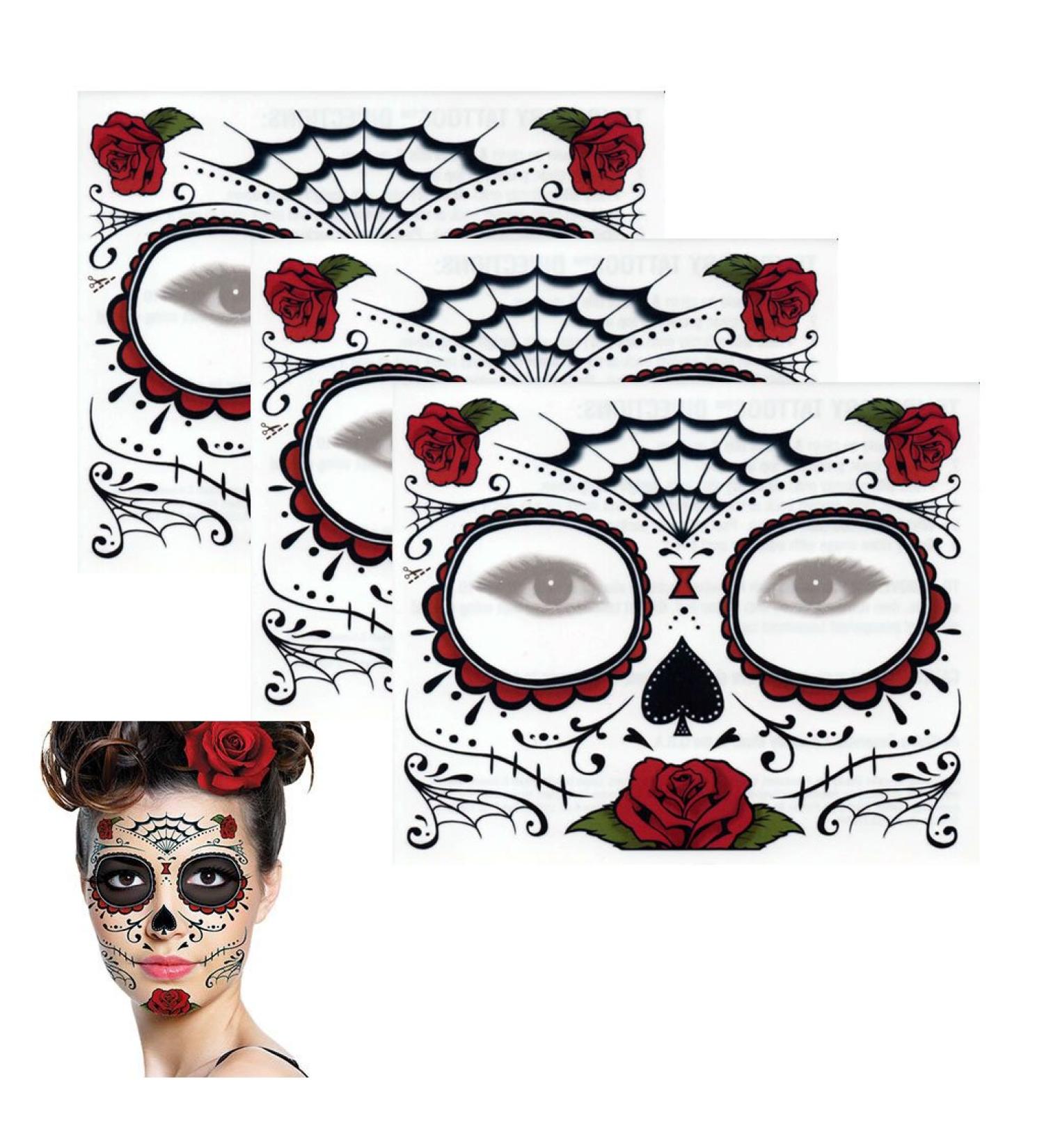 Sugar Skull Rose Temporary Tattoo Kit - Set of 3 - Buy Online on GoSupps.com
