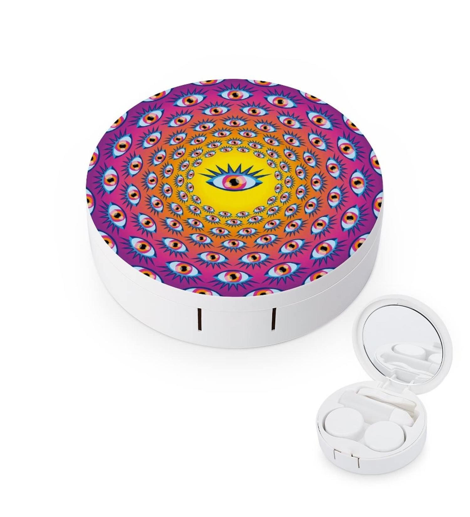 Psychedelic Eyes Round Case For Contact Lens Kit Storage Box with Mirror Printed - Buy Online on GoSupps.com