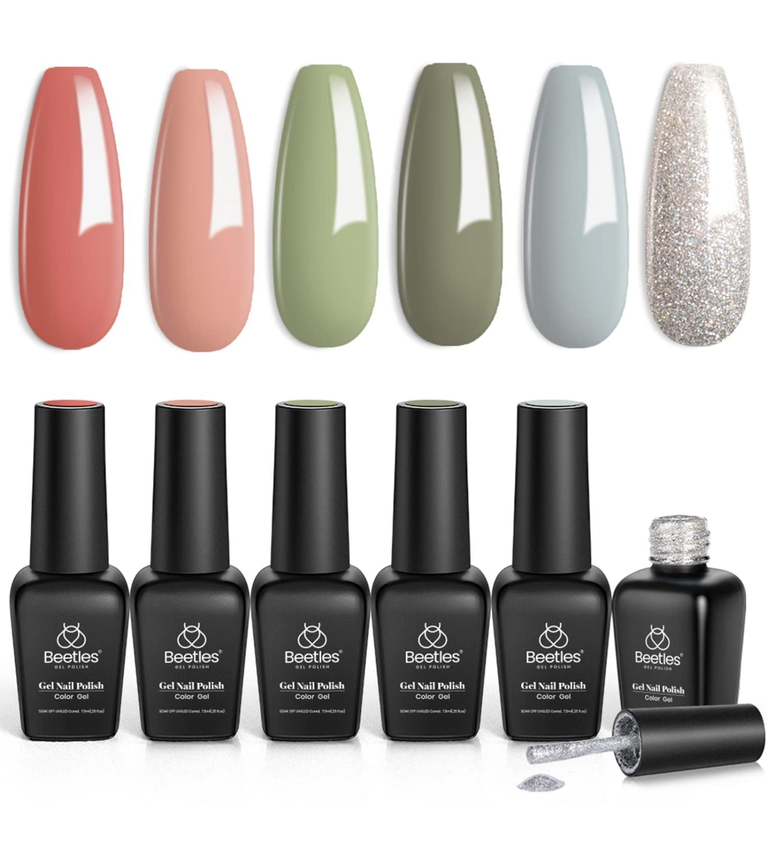 Beetles Gel Polish SOUTHERN BELLE Glitter Nude Set - 6 Pcs Coral Green Light Blue Kit | Soak Off Gel Nail Polish Set with Base and Top Coat | Salon Quality Nail Art Design | Gifts for Women - 6 Colors - Buy Online on GoSupps.com