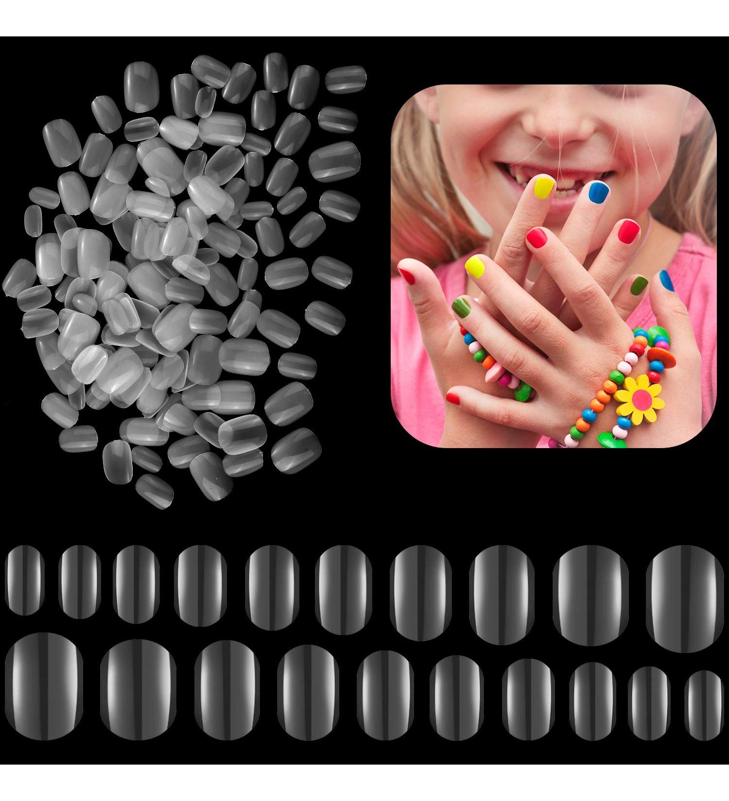 600 Kids Natural Acrylic False Nail Tips - Short Full Cover Fake Nails for Girls - 10 Sizes (Clear) - Buy Online on GoSupps.com