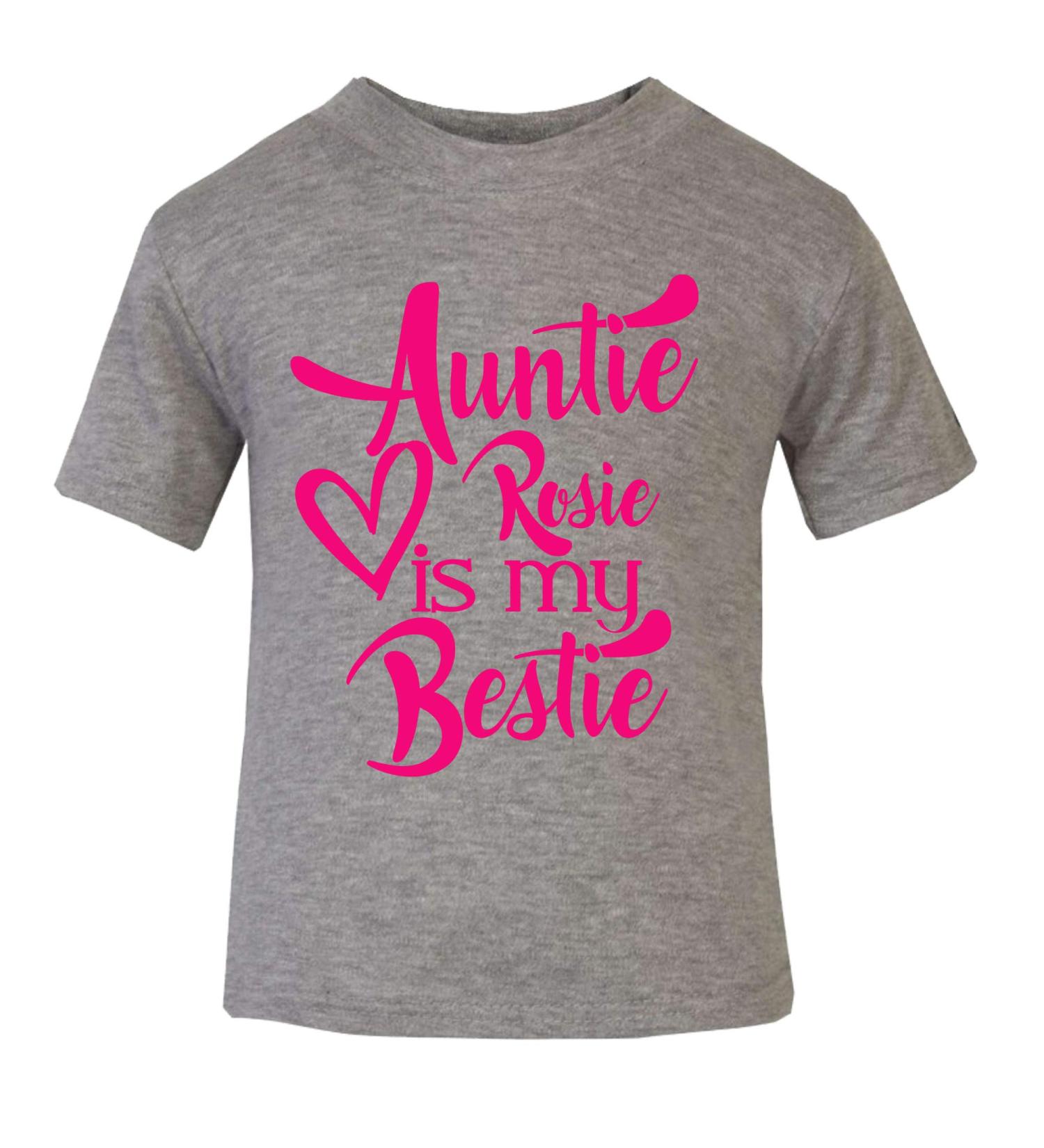 Pink Auntie Custom Name is My Bestie Baby T Shirt Top Aunty 7-8 Years Sport Grey