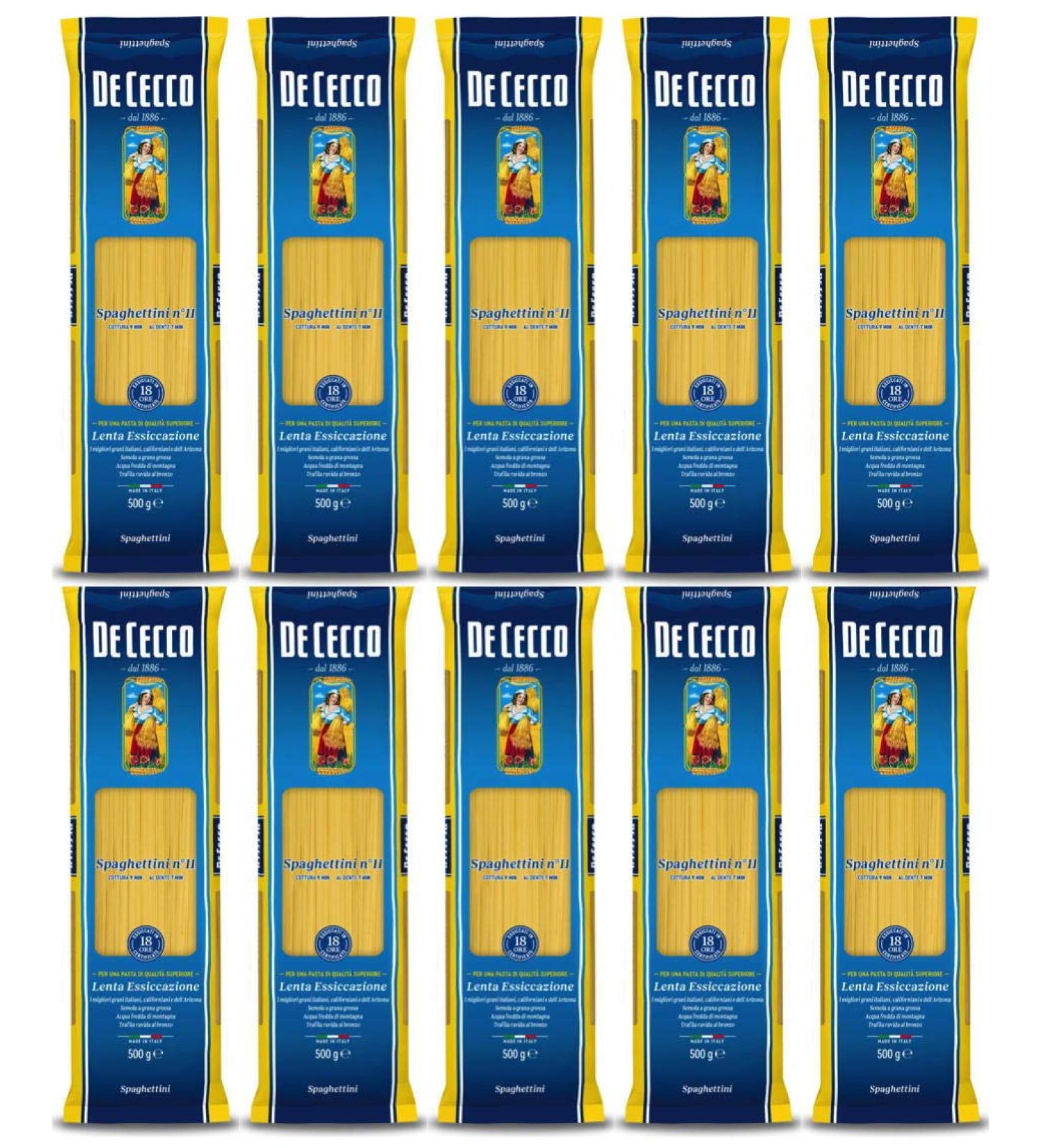 10x De Cecco Spaghettini No. 11 Italian Pasta 500g