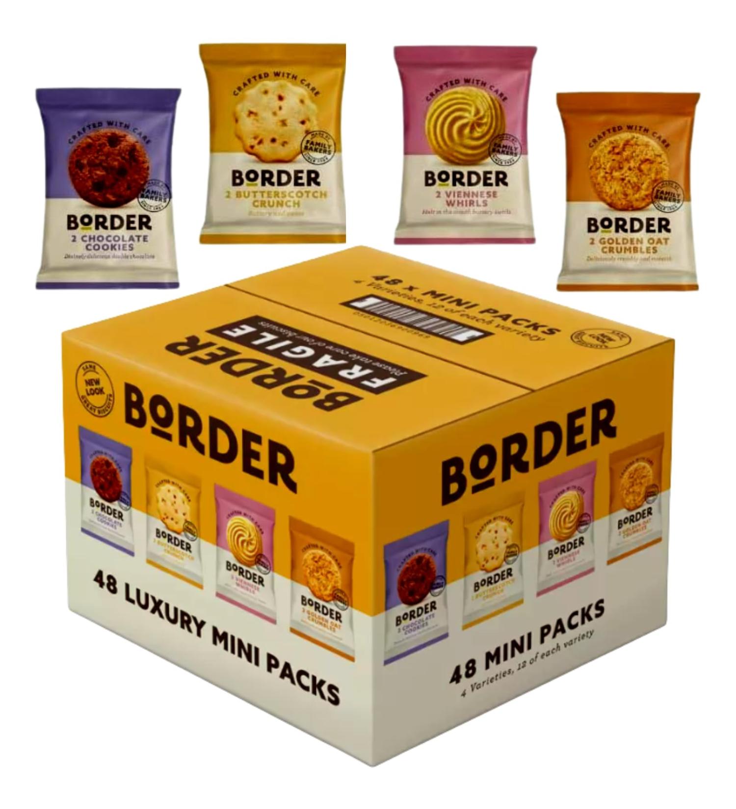 Border Biscuits Luxury Mini Pack - 48 Biscuits Individually Wrapped with 4 Flavours | On The Go Snacks Perfect for Sharing Snacks for Kids and Adults | Snack Packs for Family | Biscuits Gift Set - Buy Online on GoSupps.com