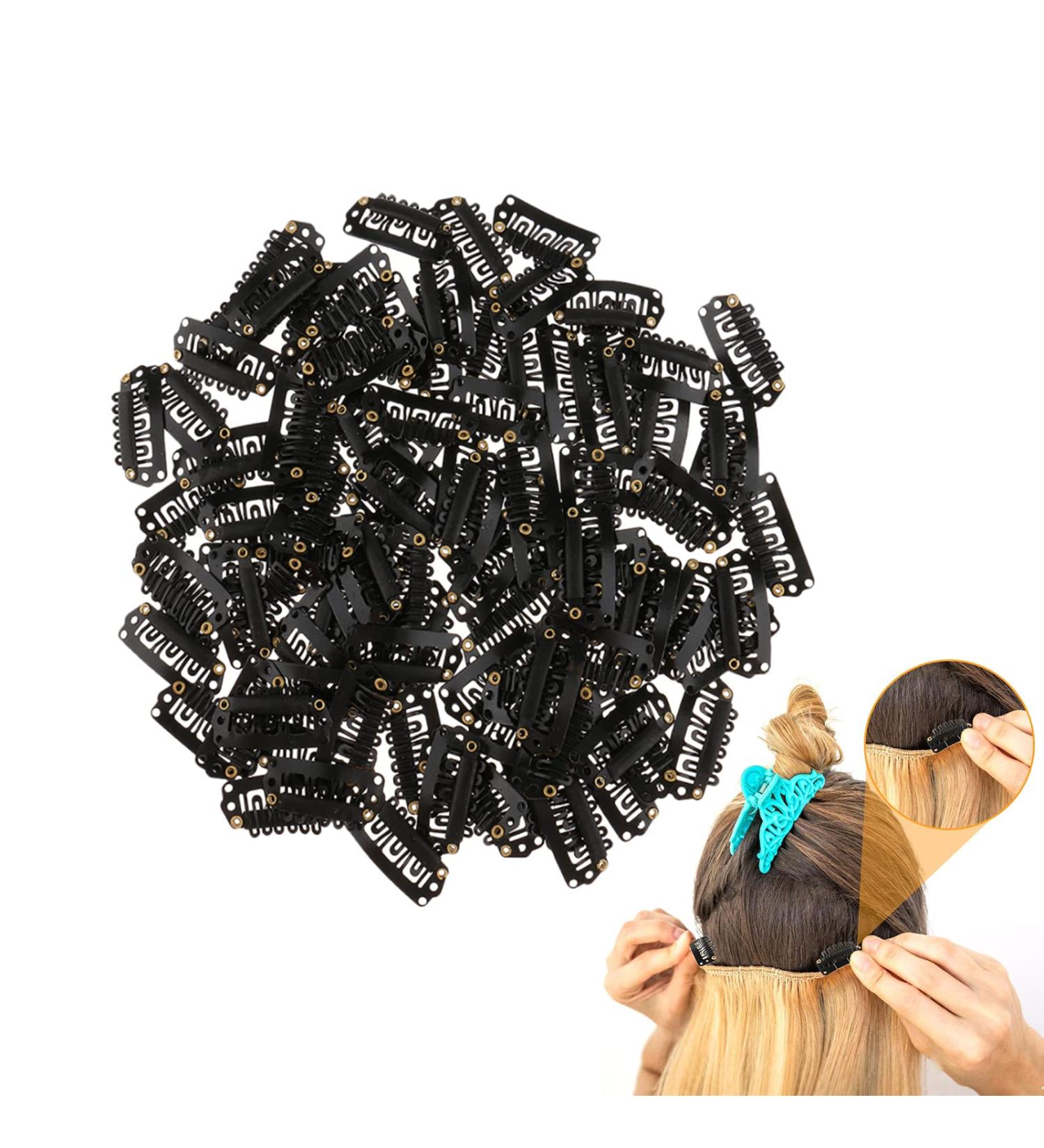 100 Metal DIY Wig Clips - U-Shaped Clip-In Extensions for Real Hair | 32mm Black Hair Extensions Clips - 100 Pieces - Buy Online on GoSupps.com