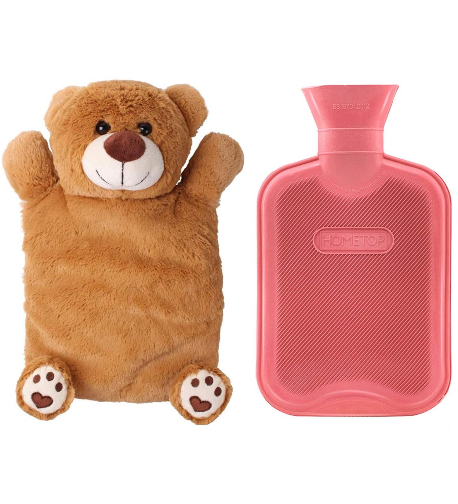 HomeTop Premium Classic Rubber Hot/Cold Water Bottle w/ Cute Stuffed Animal Cover - 2L Red | 67.63 Fl Oz - Buy Online on GoSupps.com