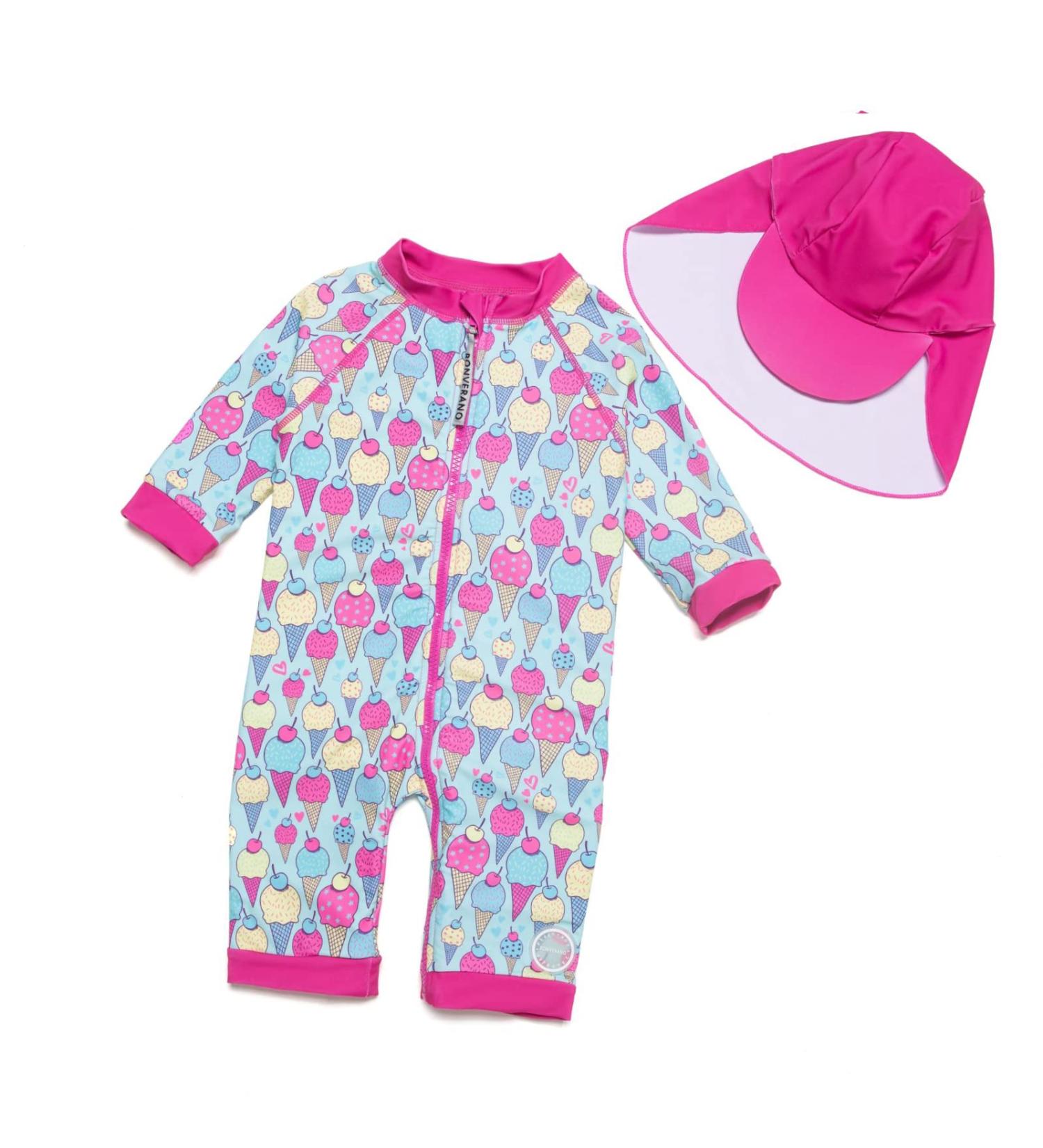 BONVERANO Baby Girls Swimsuit | UPF 50+ Sun Protection | Ice Cream Design | Size 2-3 Years - Buy Online on GoSupps.com