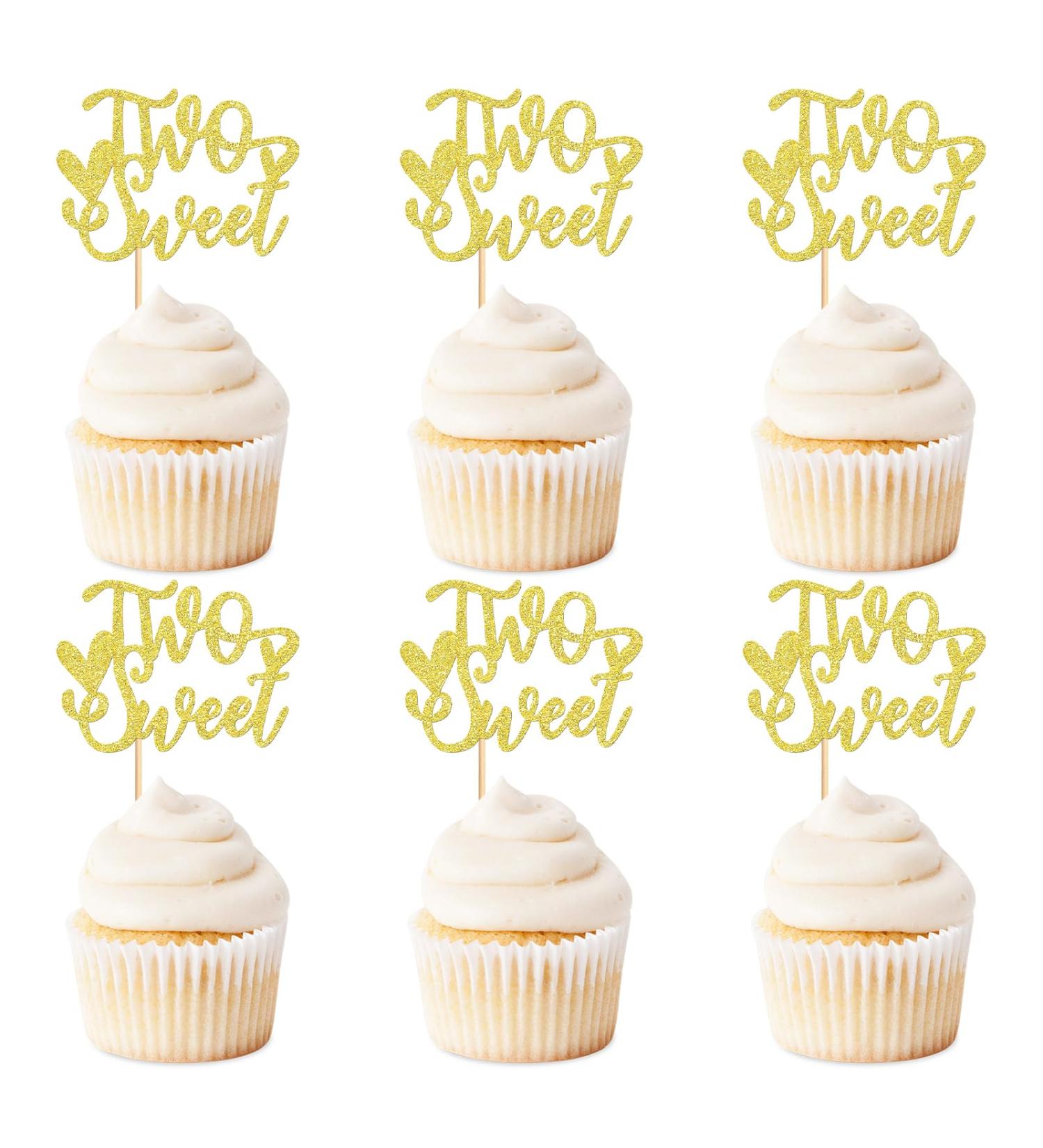 Keaziu 24 Pack Valentine's Cupcake Toppers Two Sweet Cupcake Picks for Wedding Proposal Engagement Bridal Shower Sweet Love Theme Party Cake Decoration Sweet Gold - Buy Online on GoSupps.com