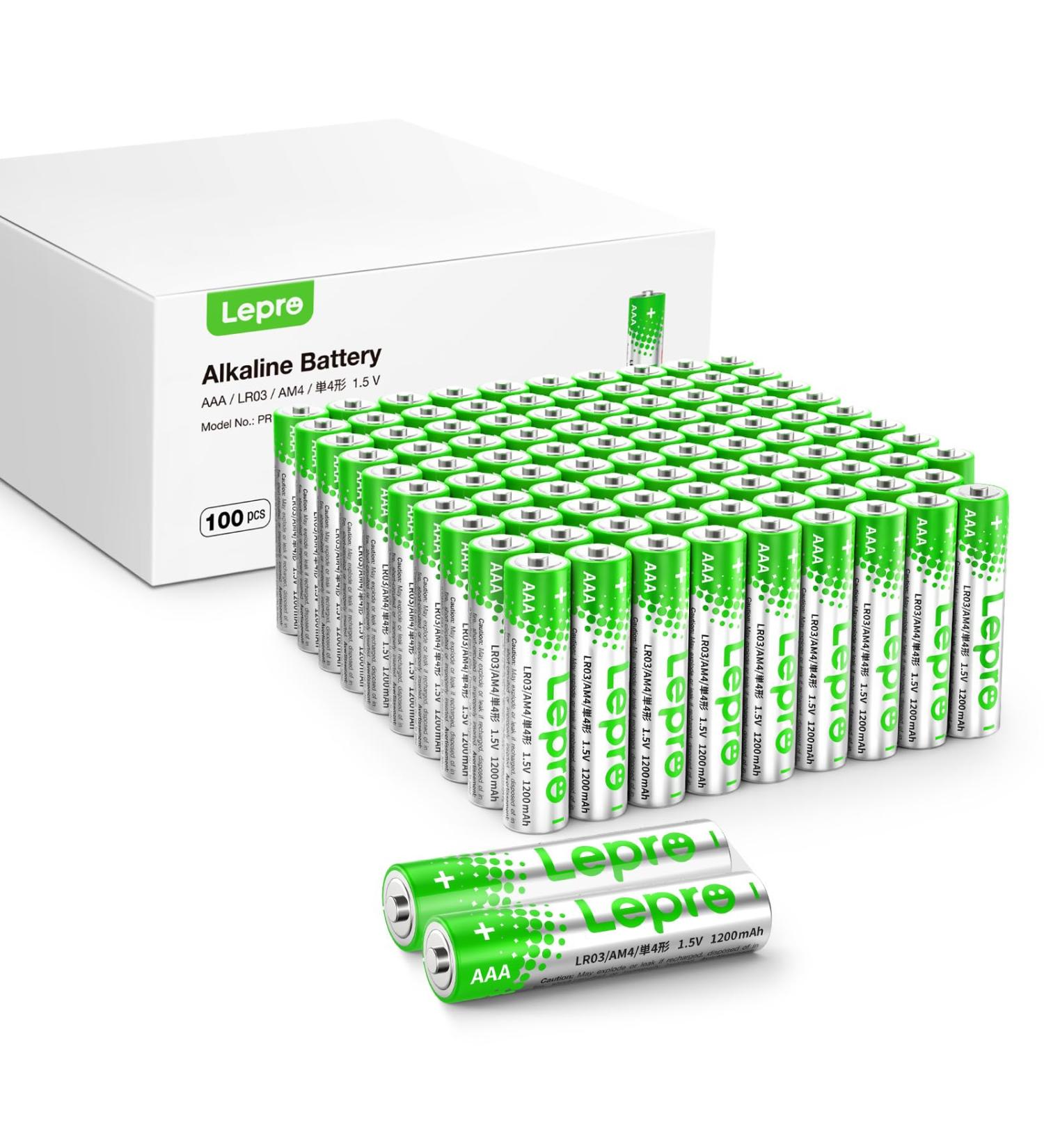 Lepro AAA Batteries 100 Count Triple A Alkaline Batteries with Ultra Long-Lasting Power 1.5 Volt 1200mAh LR03 Holds Power Up to 5 Years Leak-Proof Corrosion-Resistant Ideal for Everyday Devices 100-Count - Buy Online on GoSupps.com
