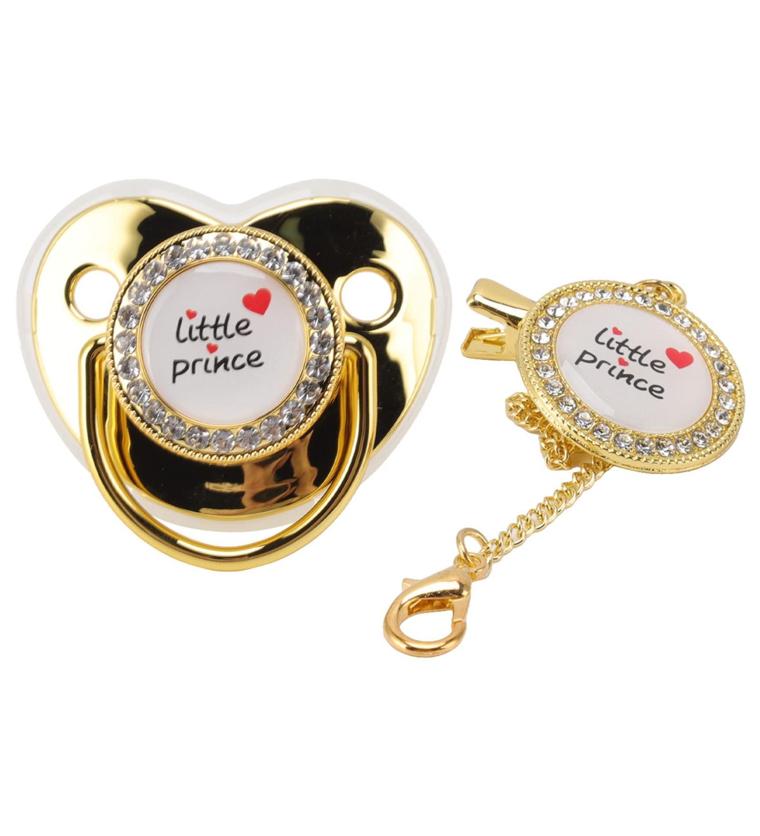 Luxury Baby Pacifier - Soft Silicone Nipple with Chain Clip for Newborns 6-18 Months - Gold - Buy Online on GoSupps.com