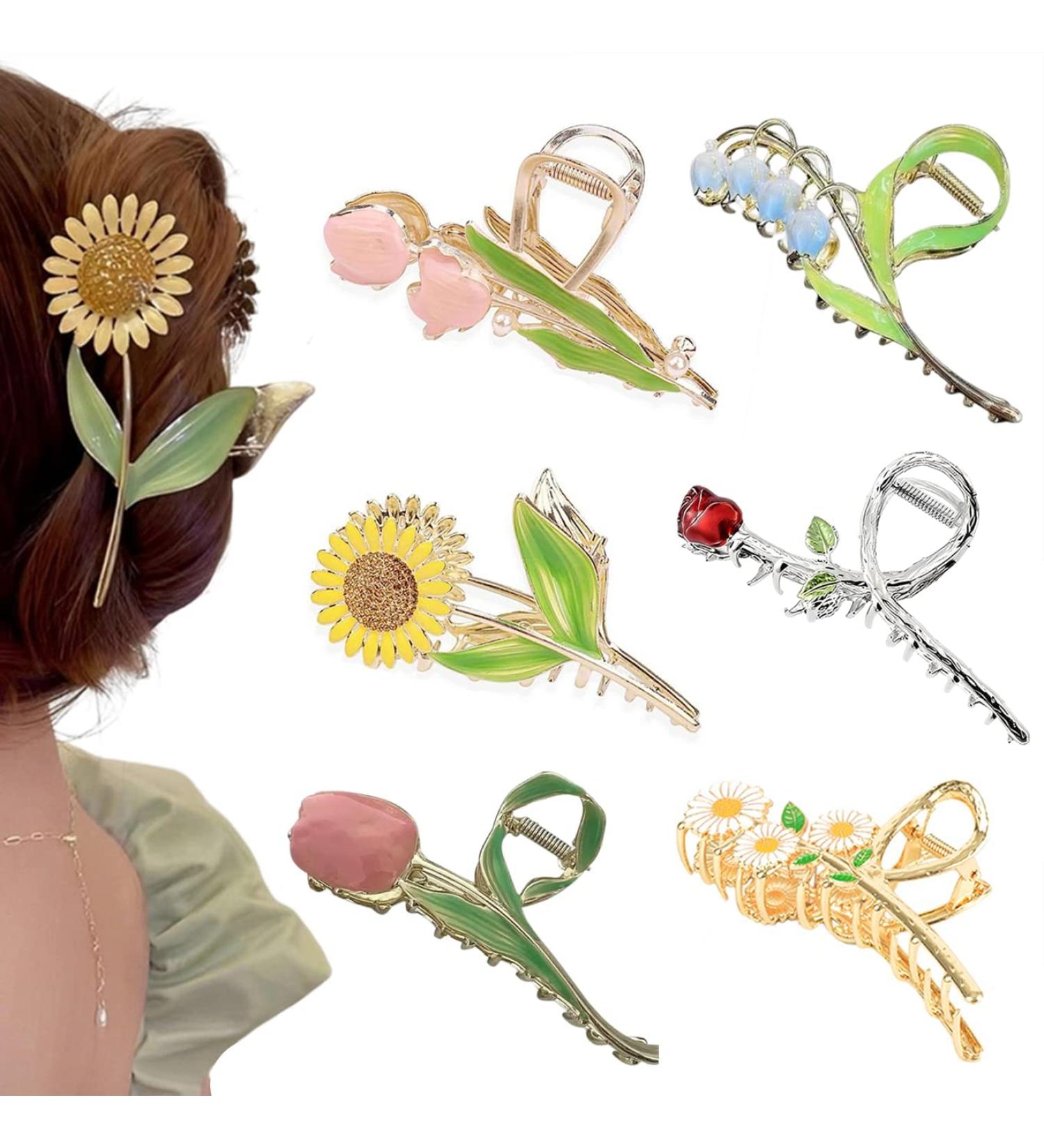 6 Pcs Cute Large Tulip Flower Metal Hair Claw Clips | NonSlip Strong Hold Barrettes for Women and Girls with Long Hair | Fashion Hair Accessories (A Style) - Buy Online on GoSupps.com