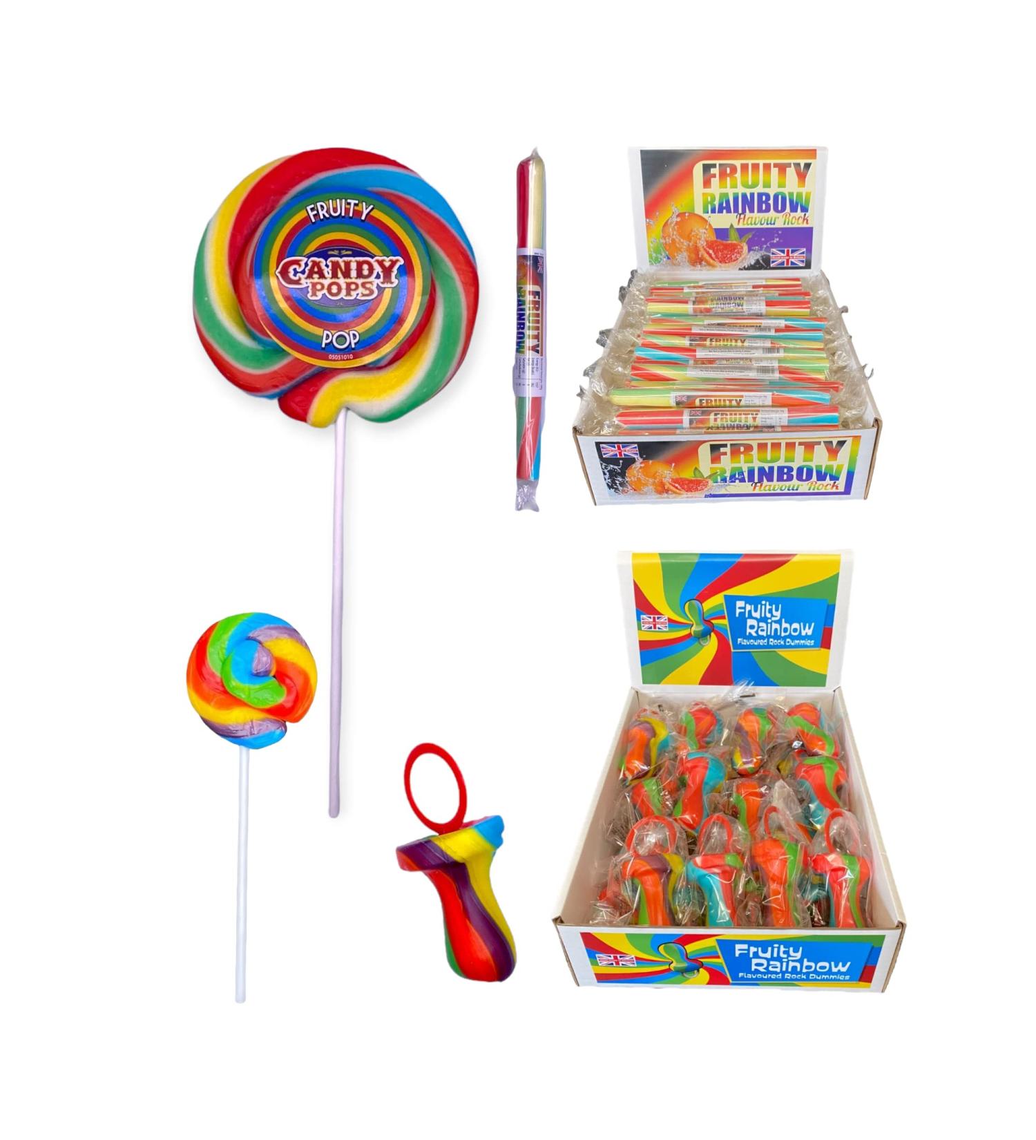 Rainbow Rock Gift Pack 20 X Rock Sticks 4 X Rock Dummies 4 X Rock Wheel Lollies 2 X Large Wheel Lollies Handmade Traditional Rainbow Classic Sweets Retro Seaside Gift Wholesale Confectionery - Buy Online on GoSupps.com