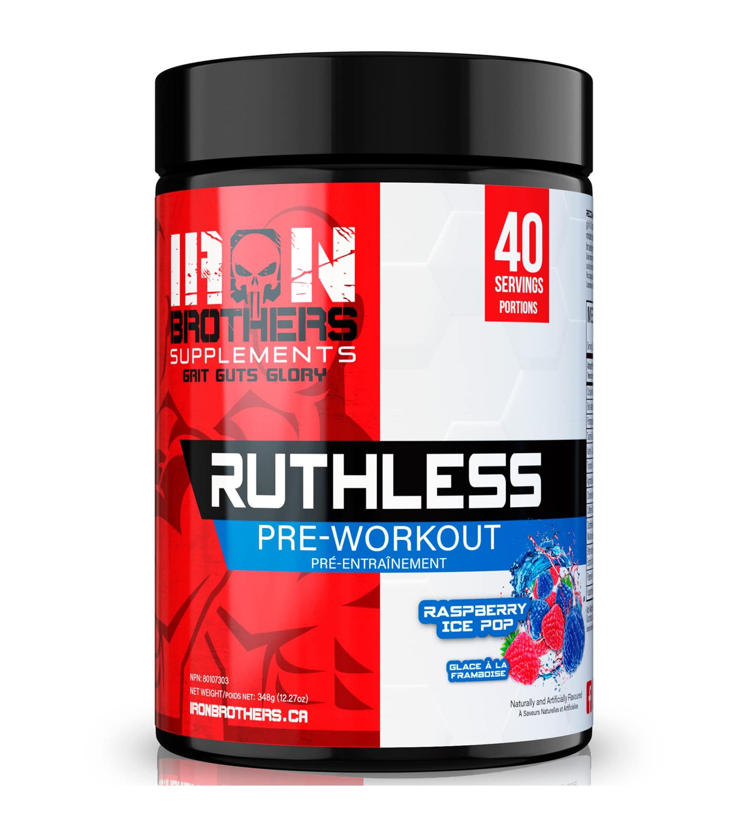 Iron Brothers Supplements Ruthless Pre workout Powder for Women & Men | Creatine-Free Nitric Oxide Booster | Energy & Focus | Natural Workout Supplement Bulk Pre-Workout | 40 Servings Blue Raspberry Blue Raspberry Ice Pop - Buy Online on GoSupps.com