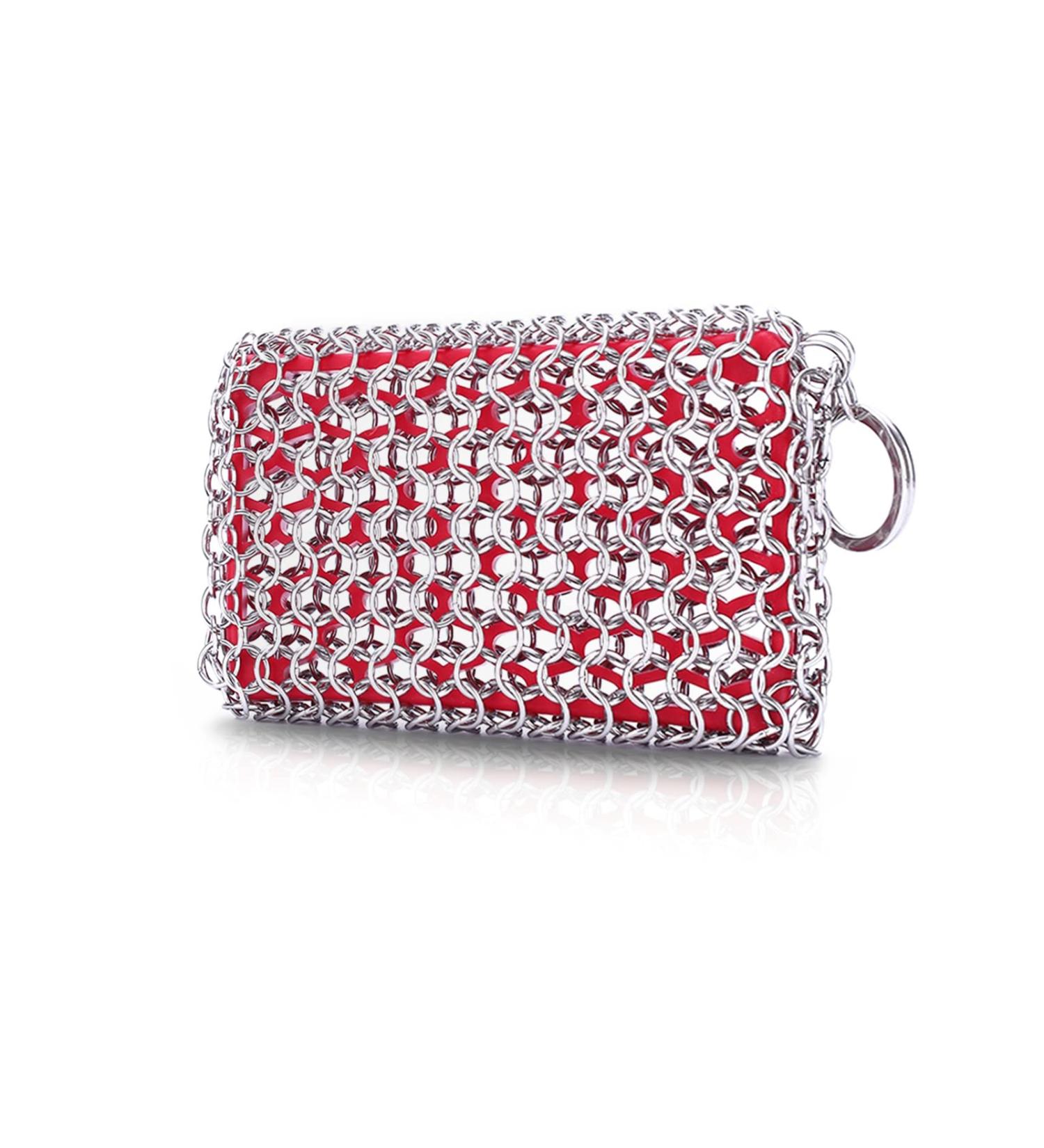 Cast Iron Cleaner Chainmail Scrubber with Silicone Insert - 316L Stainless Steel for Skillet, Dutch Oven - Kitchen Cleaning Accessory - Dishwasher Safe (Red) - Buy Online on GoSupps.com